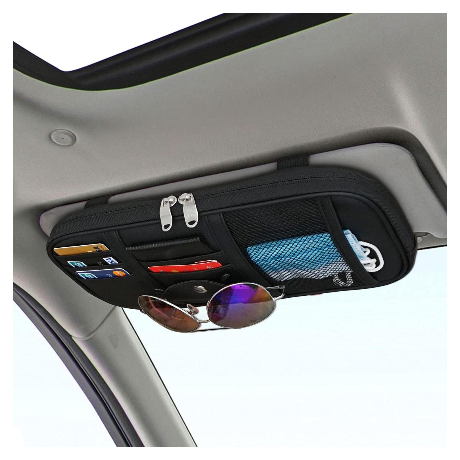 Organizador de Visera de Coche Qitdathn Negro con Múltiples Bolsillos