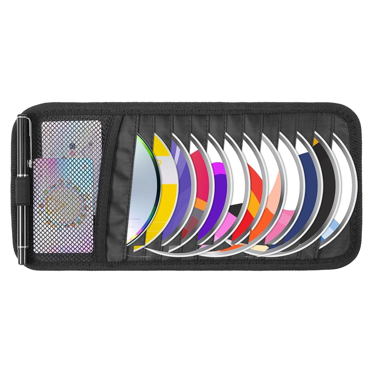 Soporte de CD para coche Trinkrittey con 12 fundas y bolsillo
