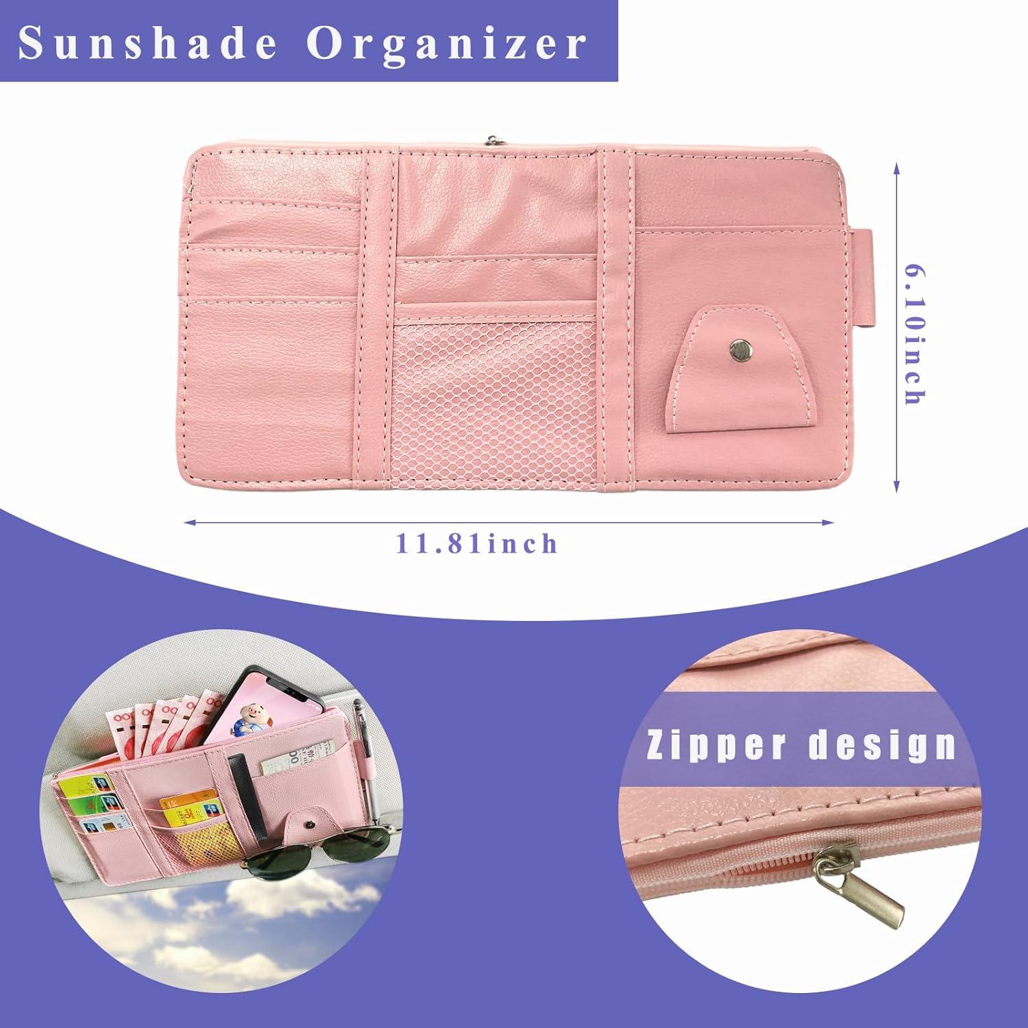 Organizador de Visera de Sol para Auto Augeny - Cuero Rosa