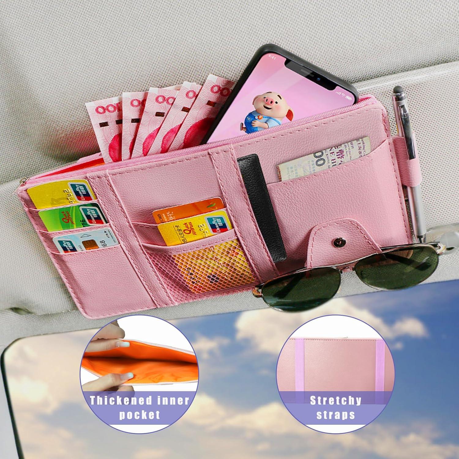 Organizador de Visera de Sol para Auto Augeny - Cuero Rosa