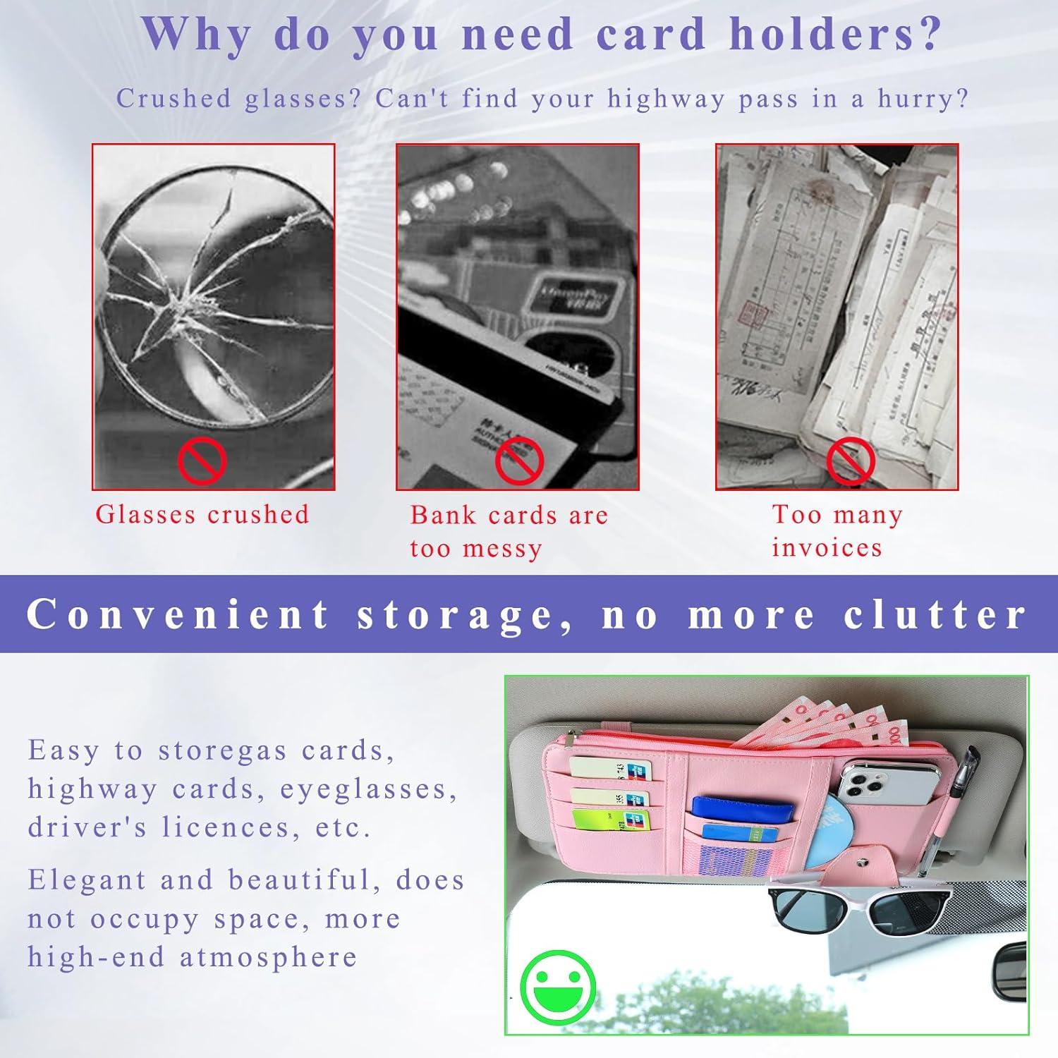 Organizador de Visera de Sol para Auto Augeny - Cuero Rosa