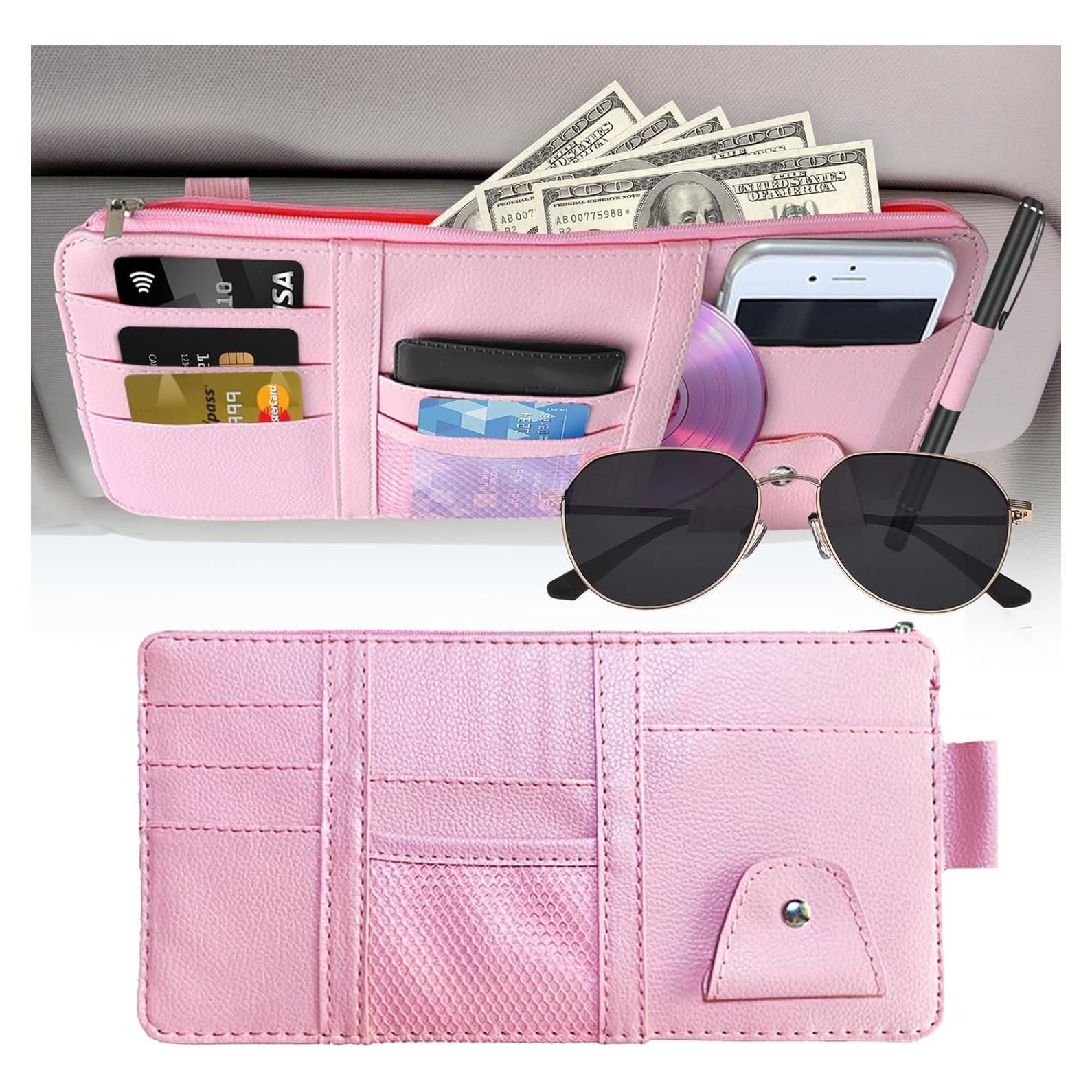 Organizador de Visera Solar Rosa Kitnish - Almacenamiento para Gafas y Documentos