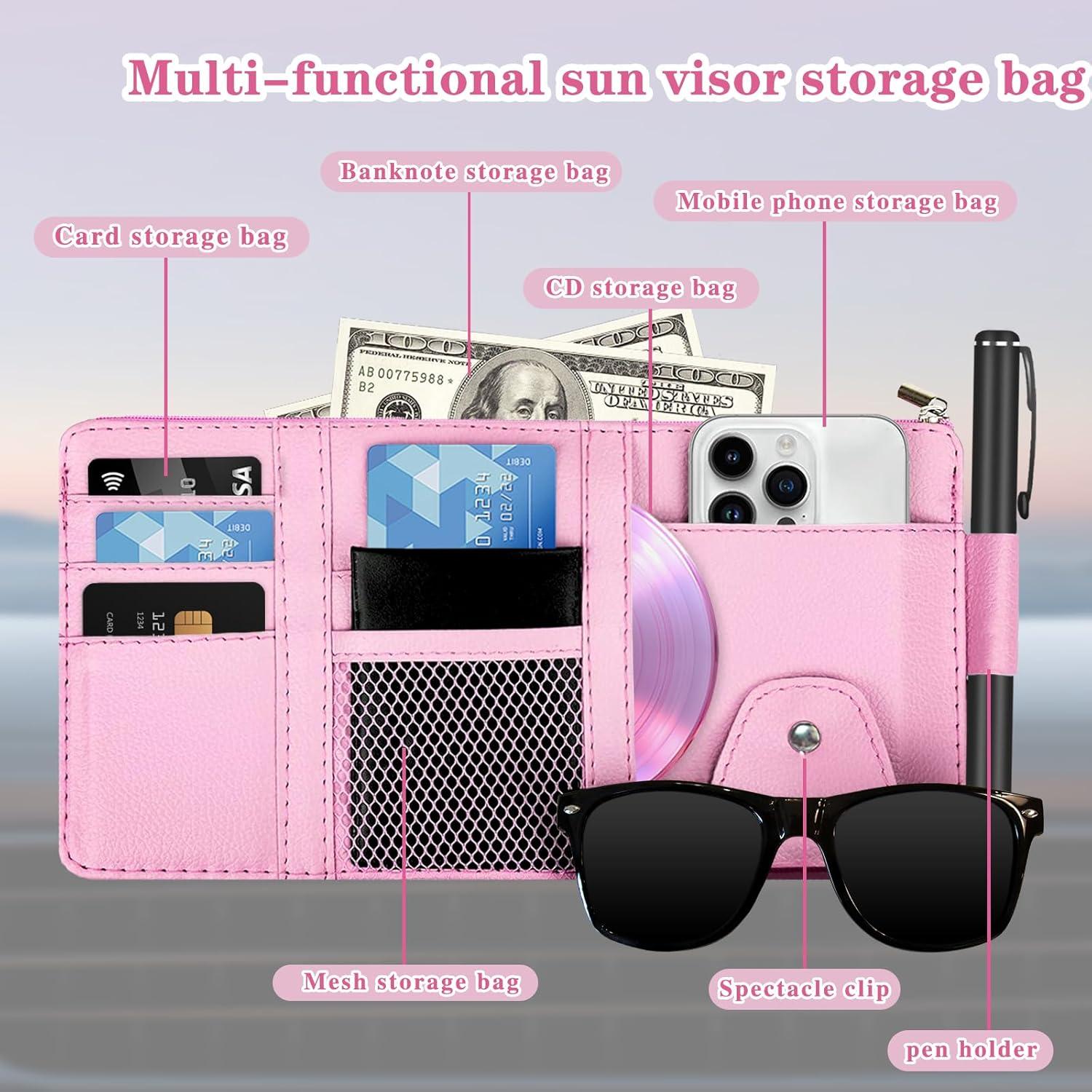 Organizador de Visera Solar Rosa Kitnish - Almacenamiento para Gafas y Documentos