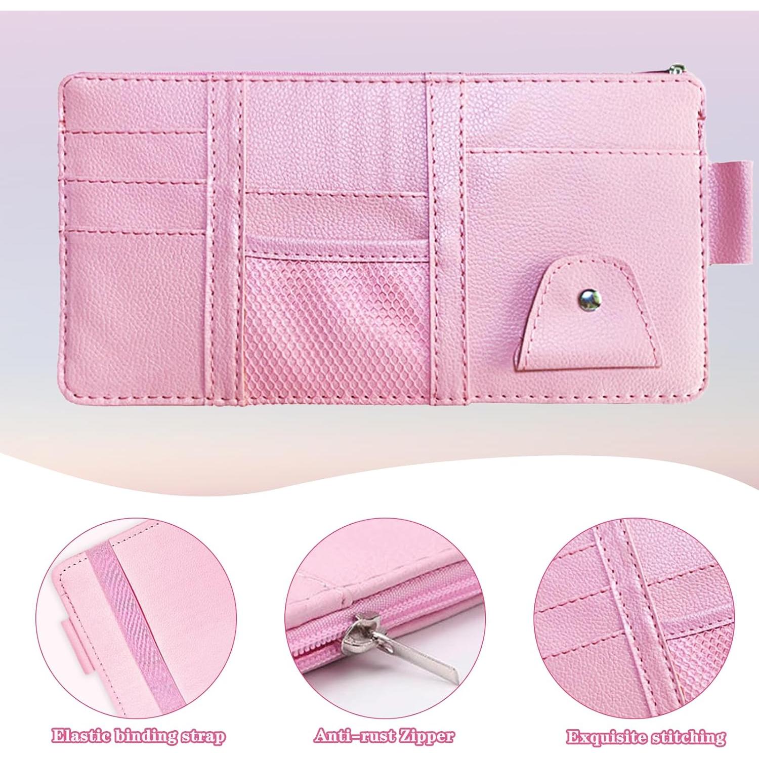 Organizador de Visera Solar Rosa Kitnish - Almacenamiento para Gafas y Documentos