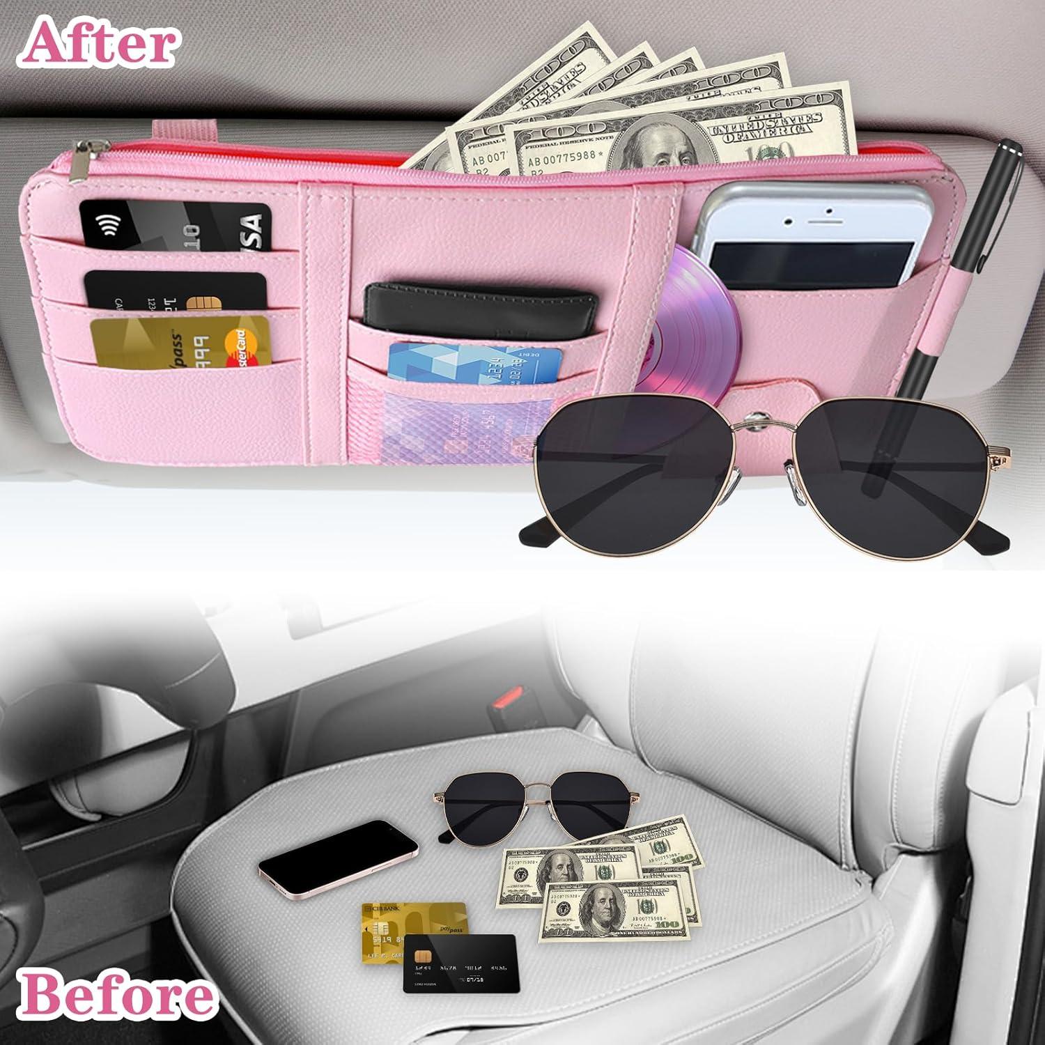 Organizador de Visera Solar Rosa Kitnish - Almacenamiento para Gafas y Documentos