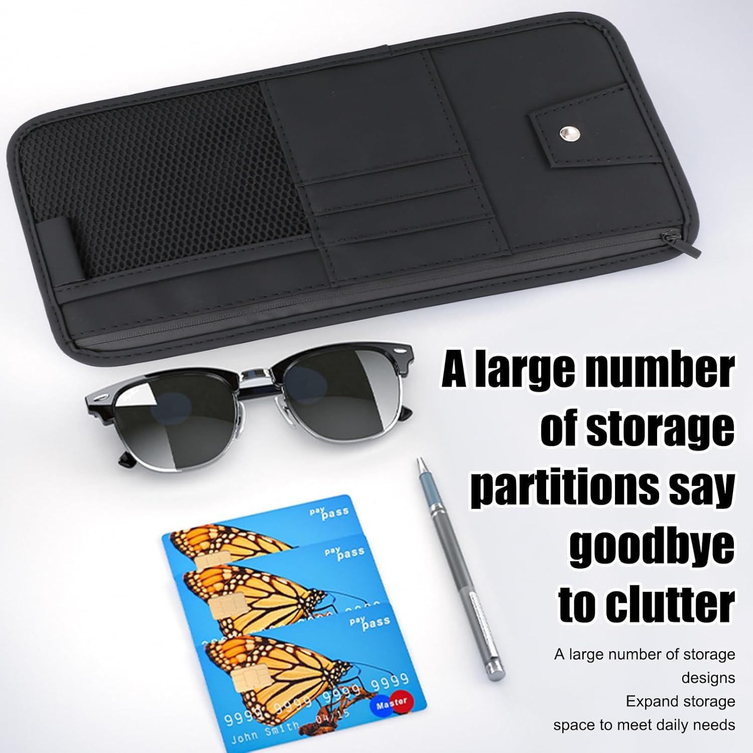 Organizador de Visera de Coche Panthra 2 Pcs Cuero Negro y Gris