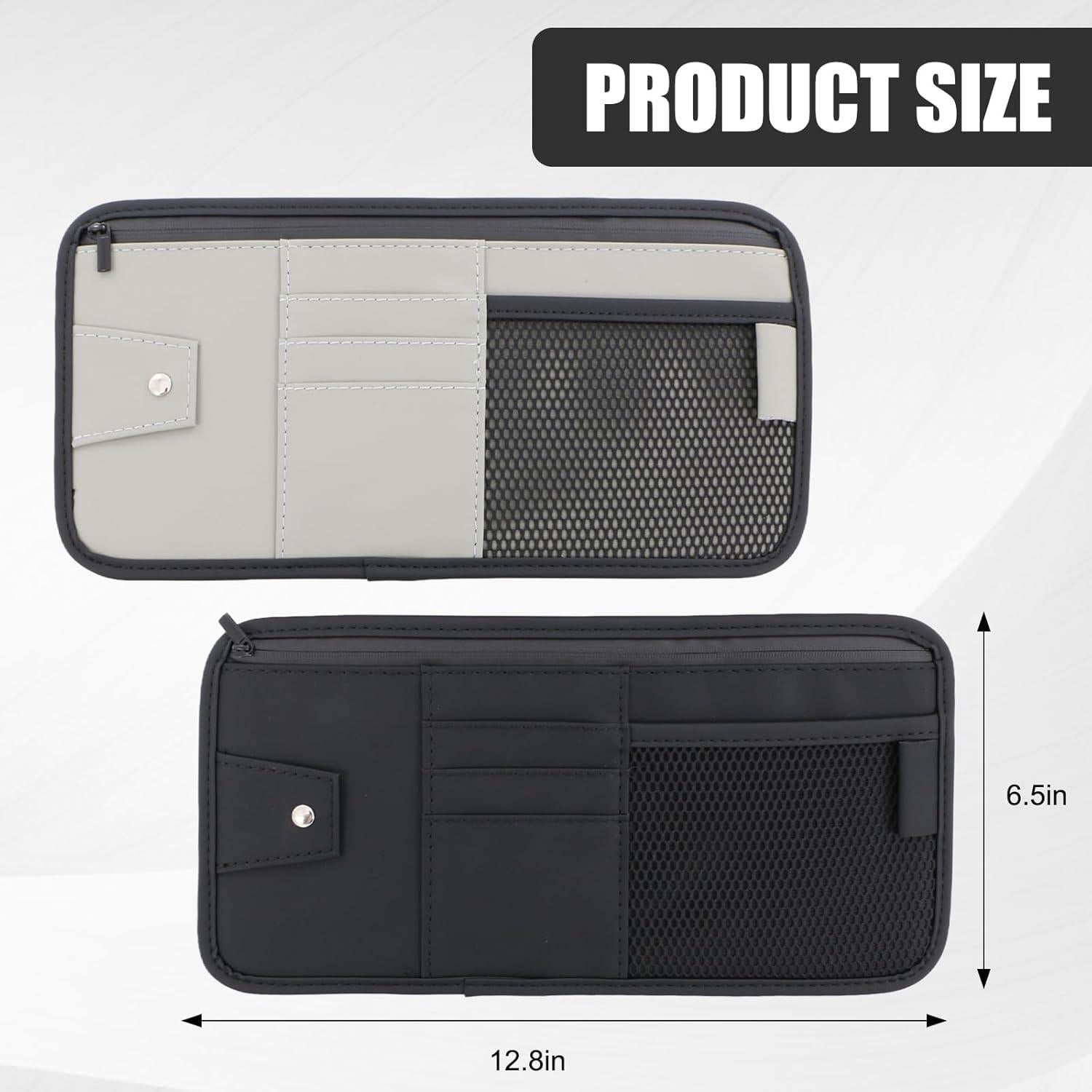 Organizador de Visera de Coche Panthra 2 Pcs Cuero Negro y Gris