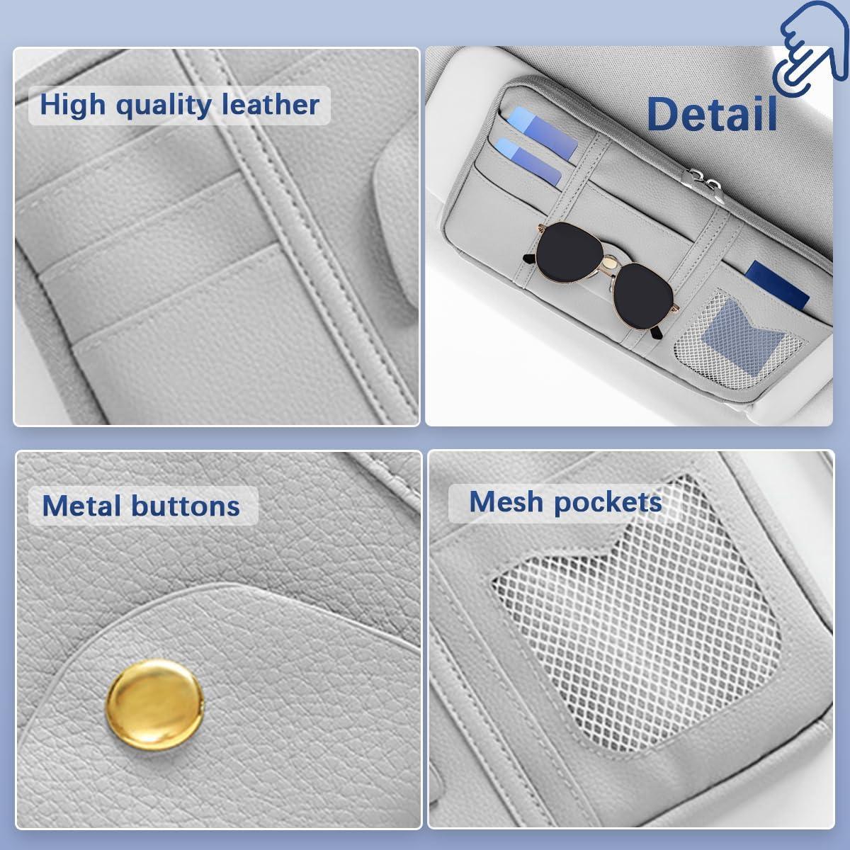 Organizador de Visera de Coche Norkmdi Gris con Múltiples Bolsillos