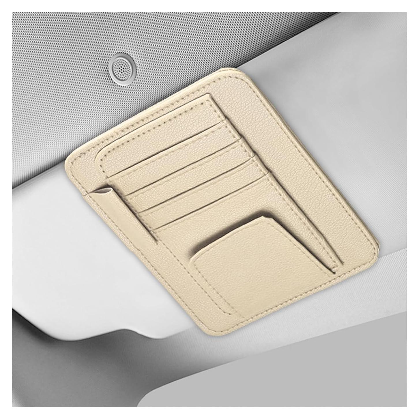 Organizador de Visera de Coche NYTKL de Cuero Beige Compacto