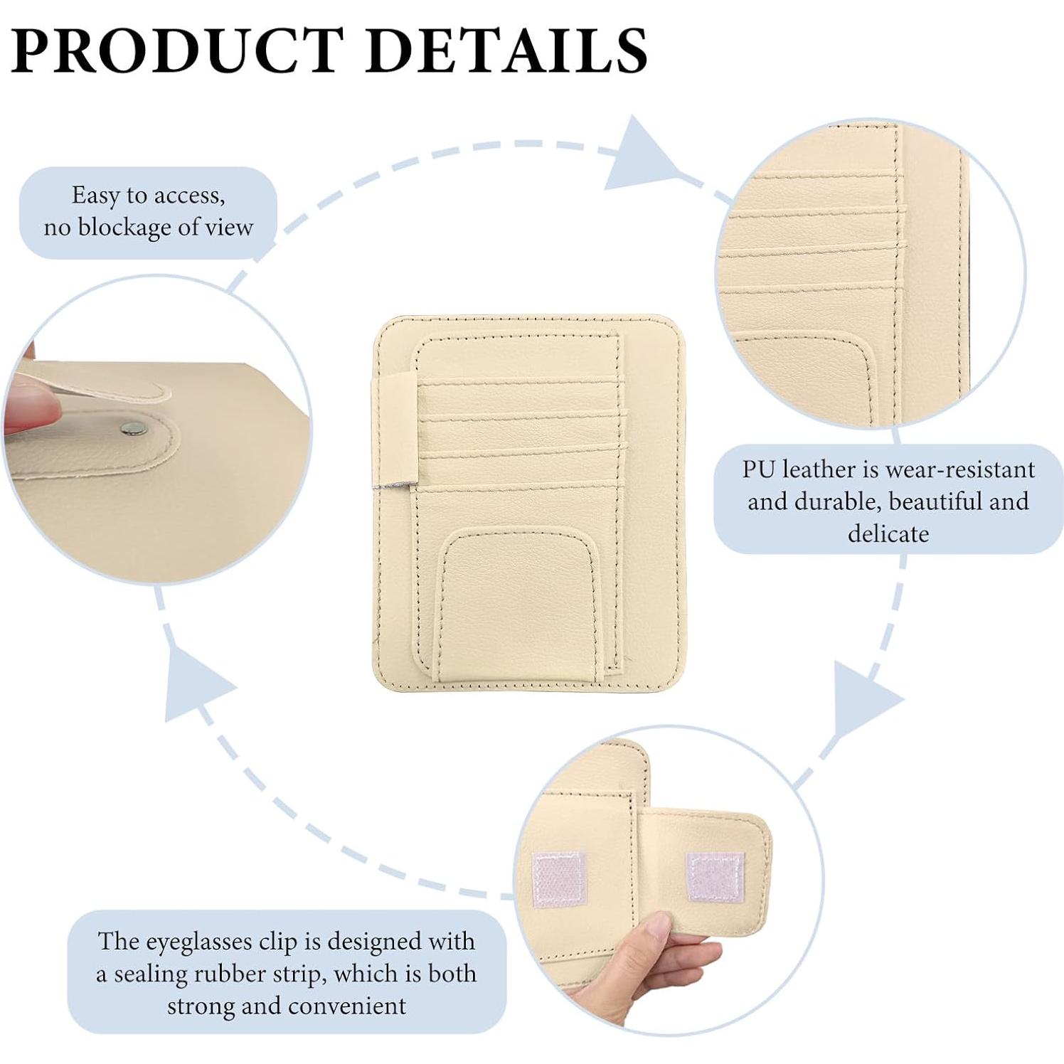 Organizador de Visera de Coche NYTKL de Cuero Beige Compacto