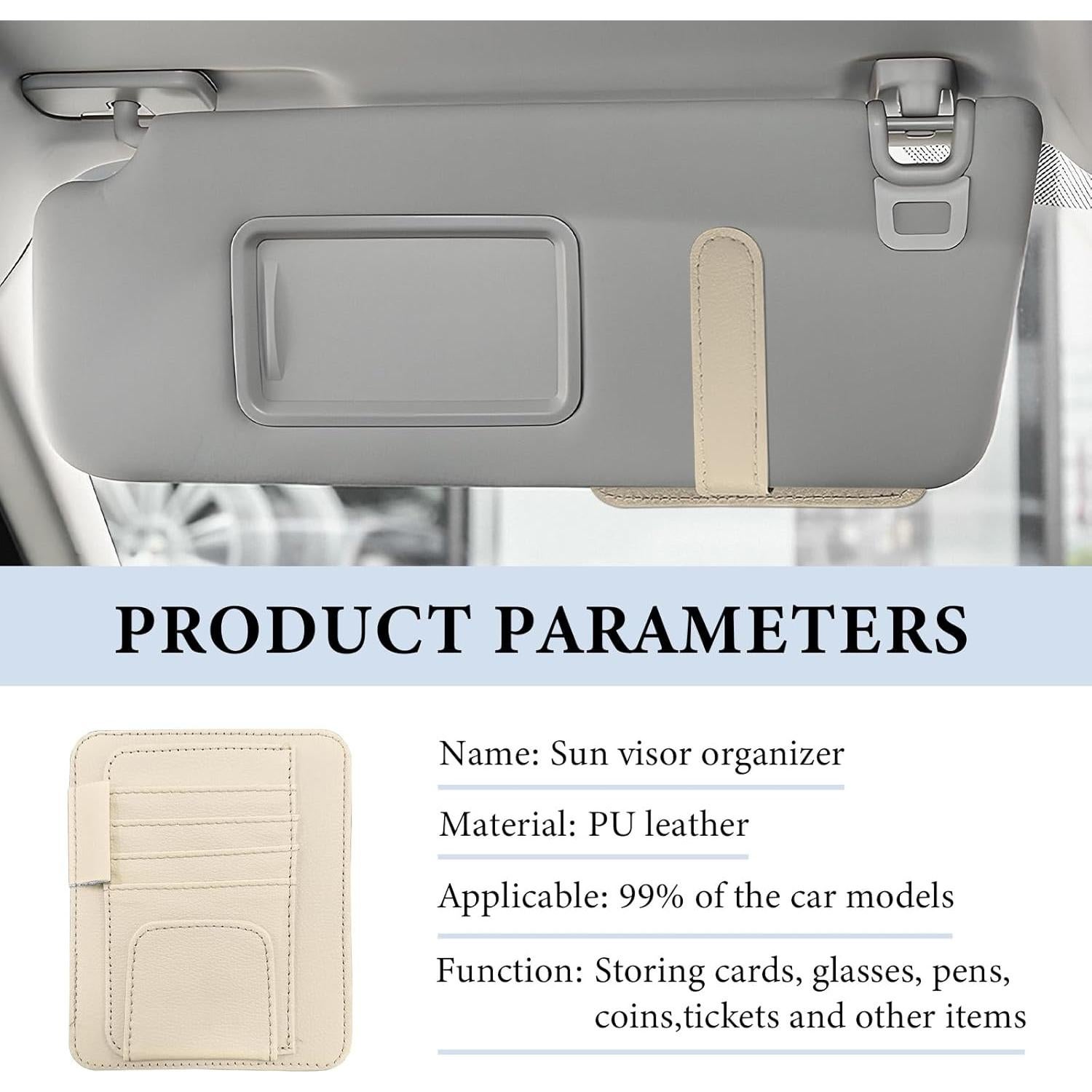 Organizador de Visera de Coche NYTKL de Cuero Beige Compacto