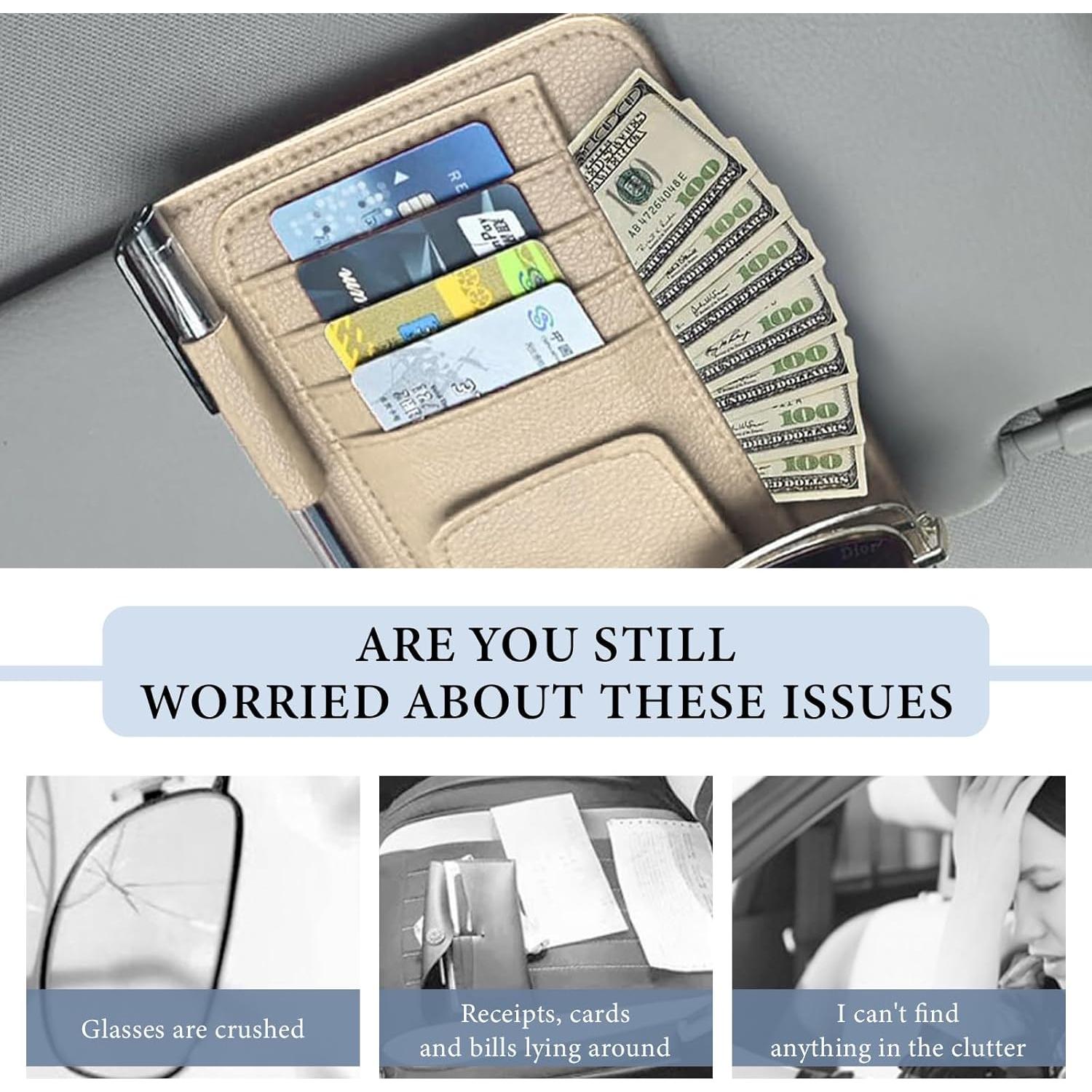 Organizador de Visera de Coche NYTKL de Cuero Beige Compacto