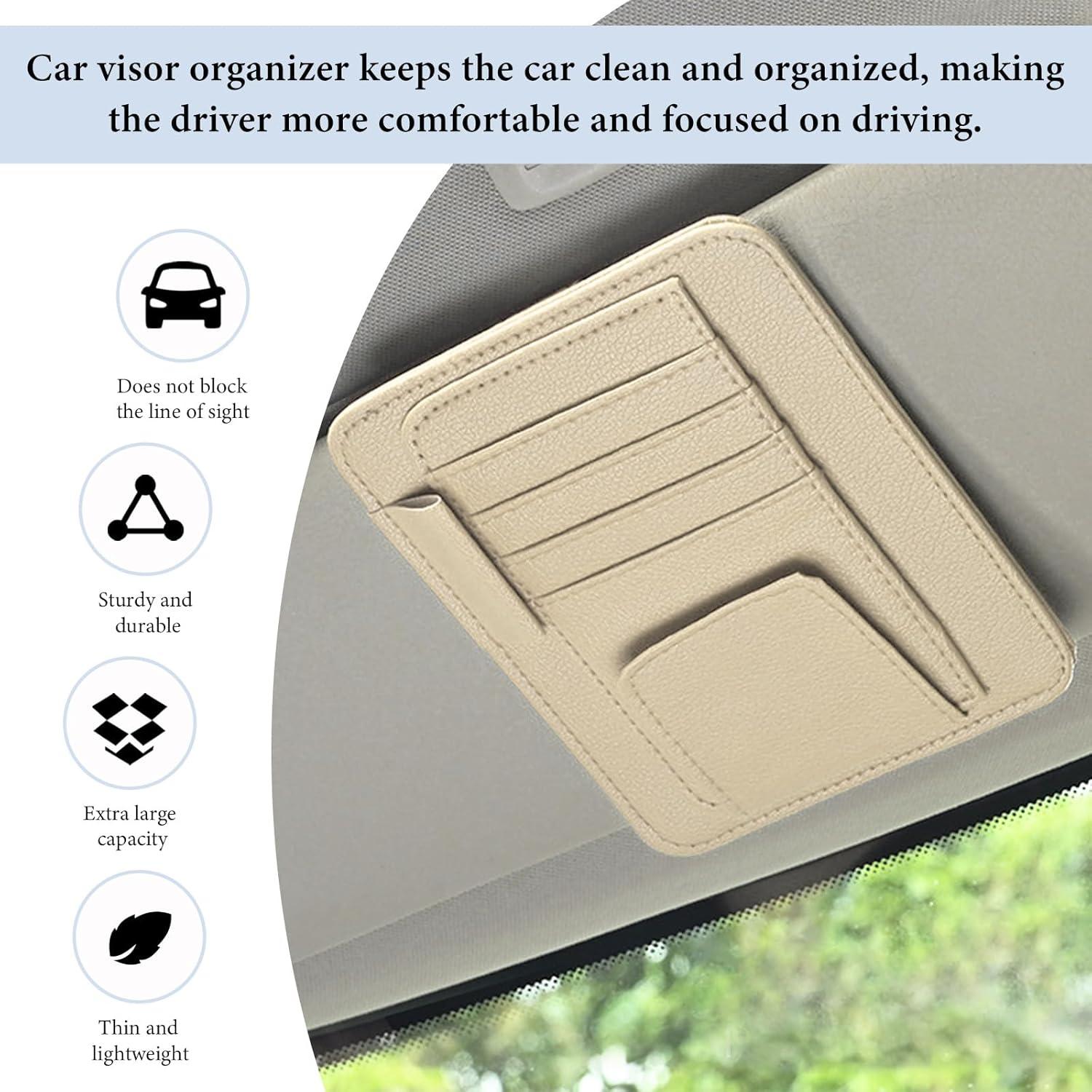 Organizador de Visera de Coche NYTKL de Cuero Beige Compacto