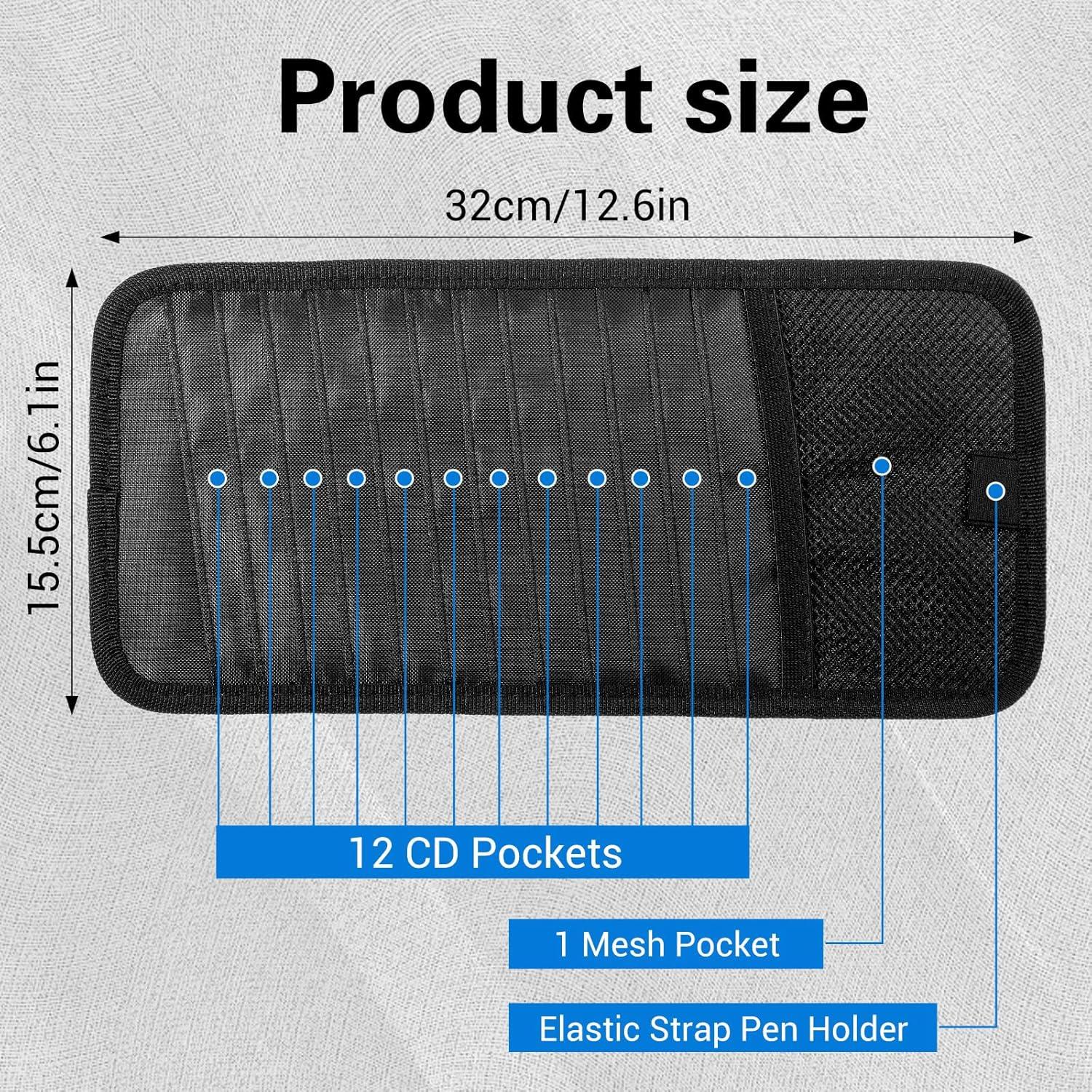Soporte de CD TIESOME para coche con 12 fundas y bolsillo malla