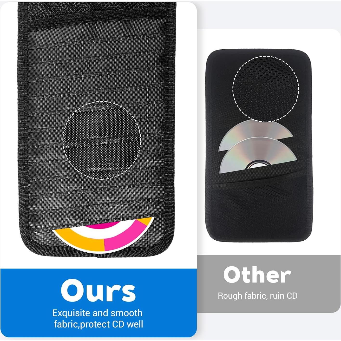 Soporte de CD TIESOME para coche con 12 fundas y bolsillo malla