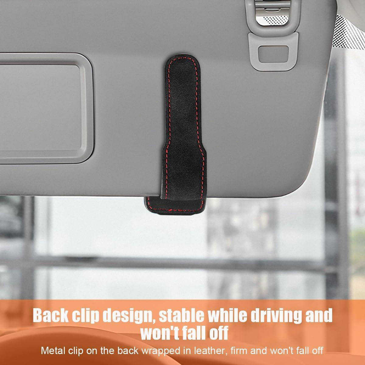 Car Sunglasses Holders for Sun Visor, Microfiber & Suede Leather Magnetic Double Vehicle Glasses Hanger Clip for Ticket Card, Auto Interior Eyeglasses Organizer, Universal Fit (Black)