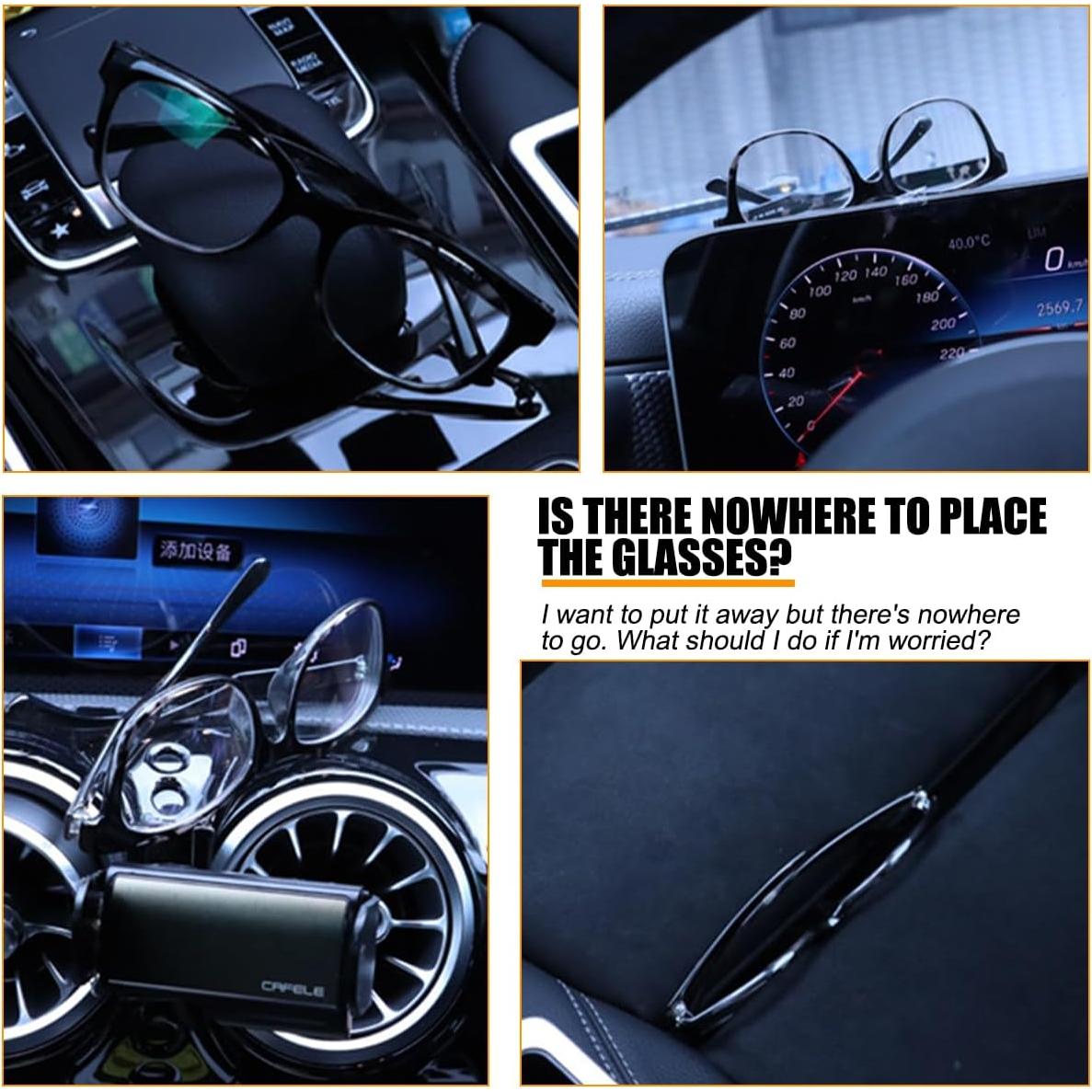 Car Sunglasses Holders for Sun Visor, Microfiber & Suede Leather Magnetic Double Vehicle Glasses Hanger Clip for Ticket Card, Auto Interior Eyeglasses Organizer, Universal Fit (Black)