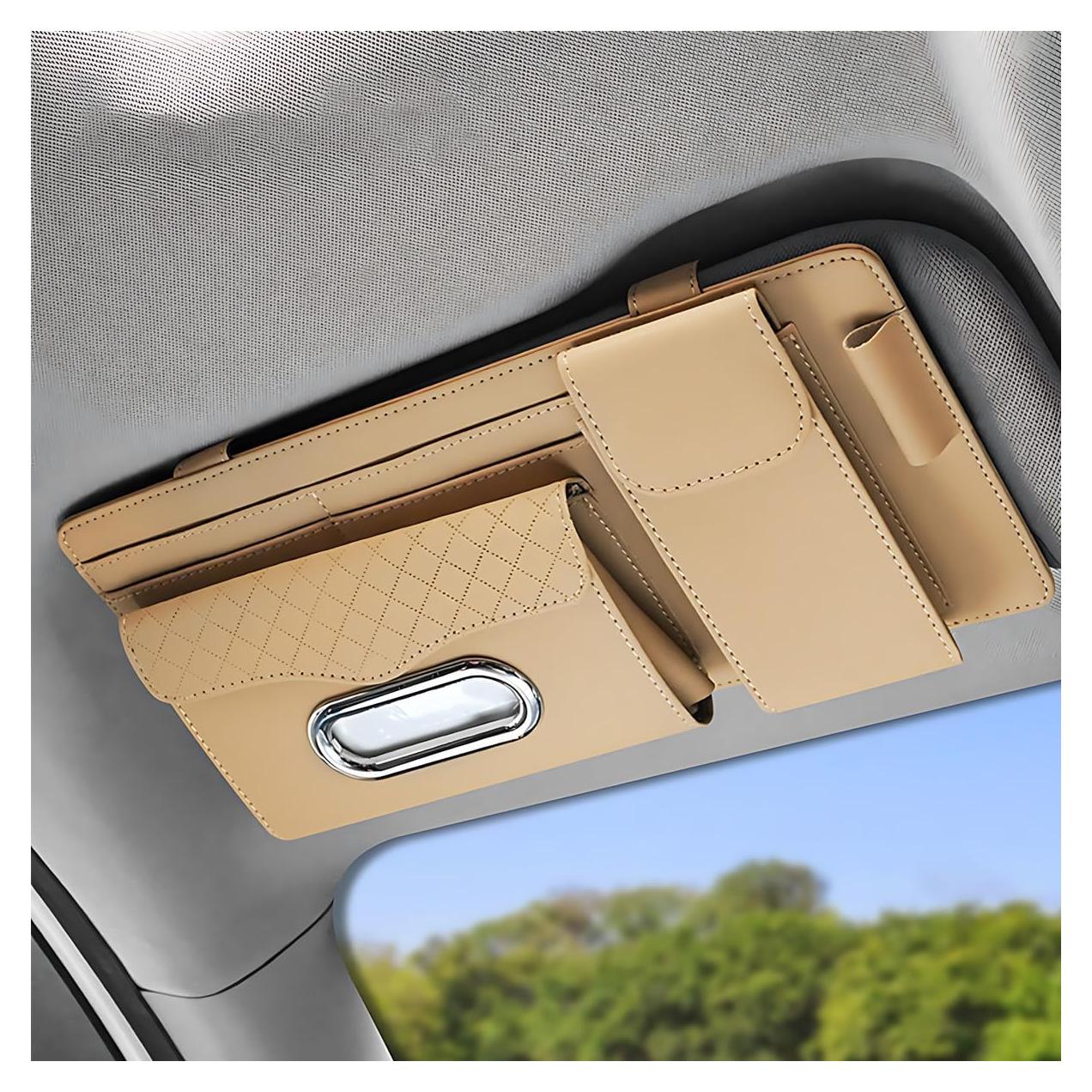 Organizador de Visera de Coche ZIMISI Cuero Napa 32x15.5cm Caqui