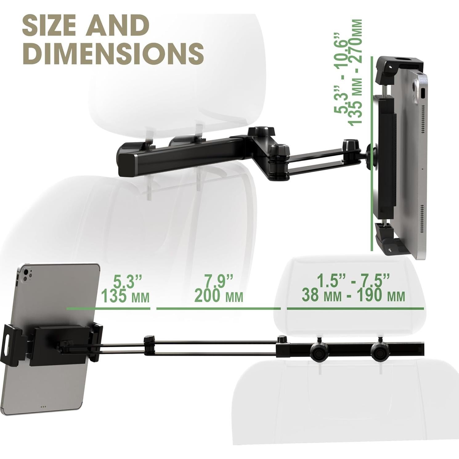 Soporte para Tablet y Teléfono ZIRKA en Reposacabezas Auto - Ajustable 15-48 cm