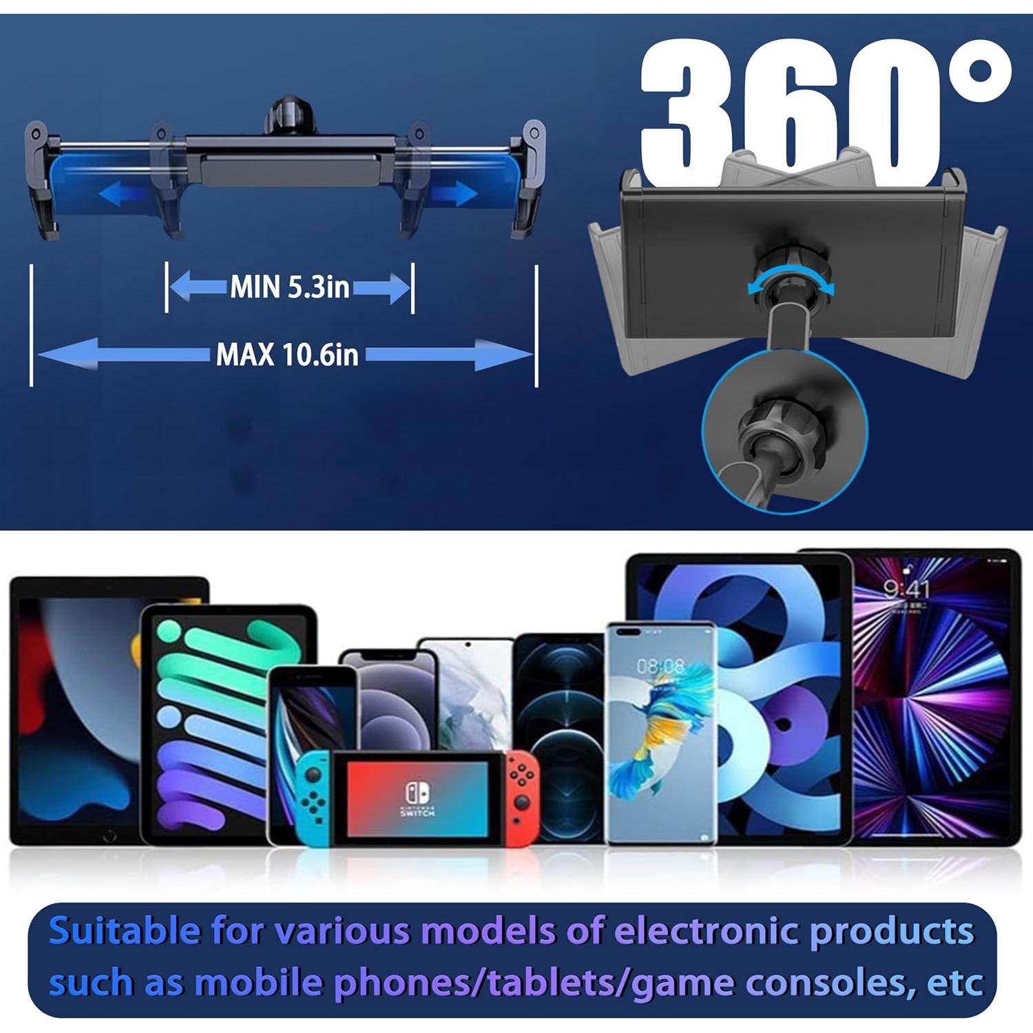 Soporte para Tableta de Coche YTDSUP 5.3-10.6" Ajustable Negro