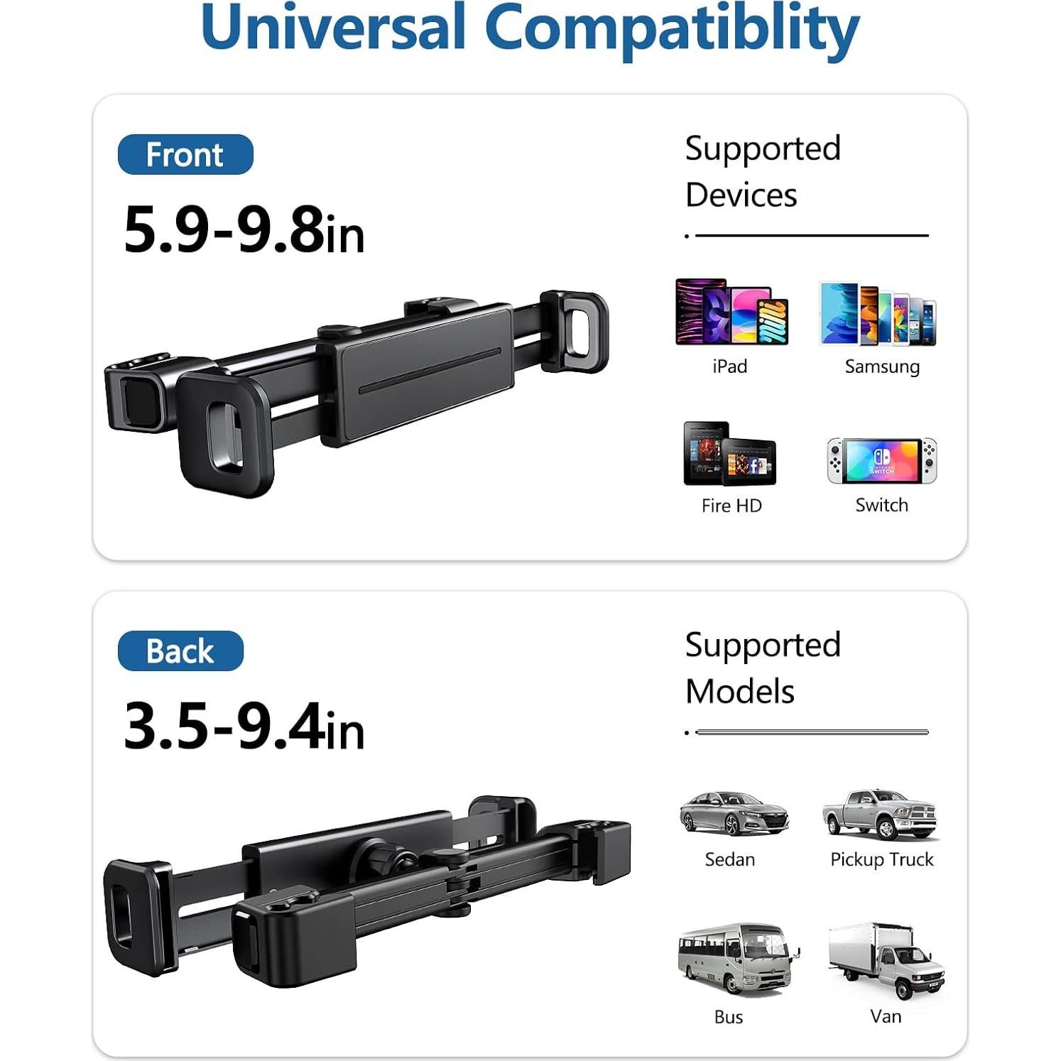 Soporte para reposacabezas de coche Uniwit para tabletas 4-14"