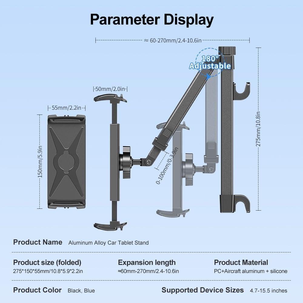 Soporte de Tablet para Coche HouDeOS Ajustable 4.7-15.5" Negro
