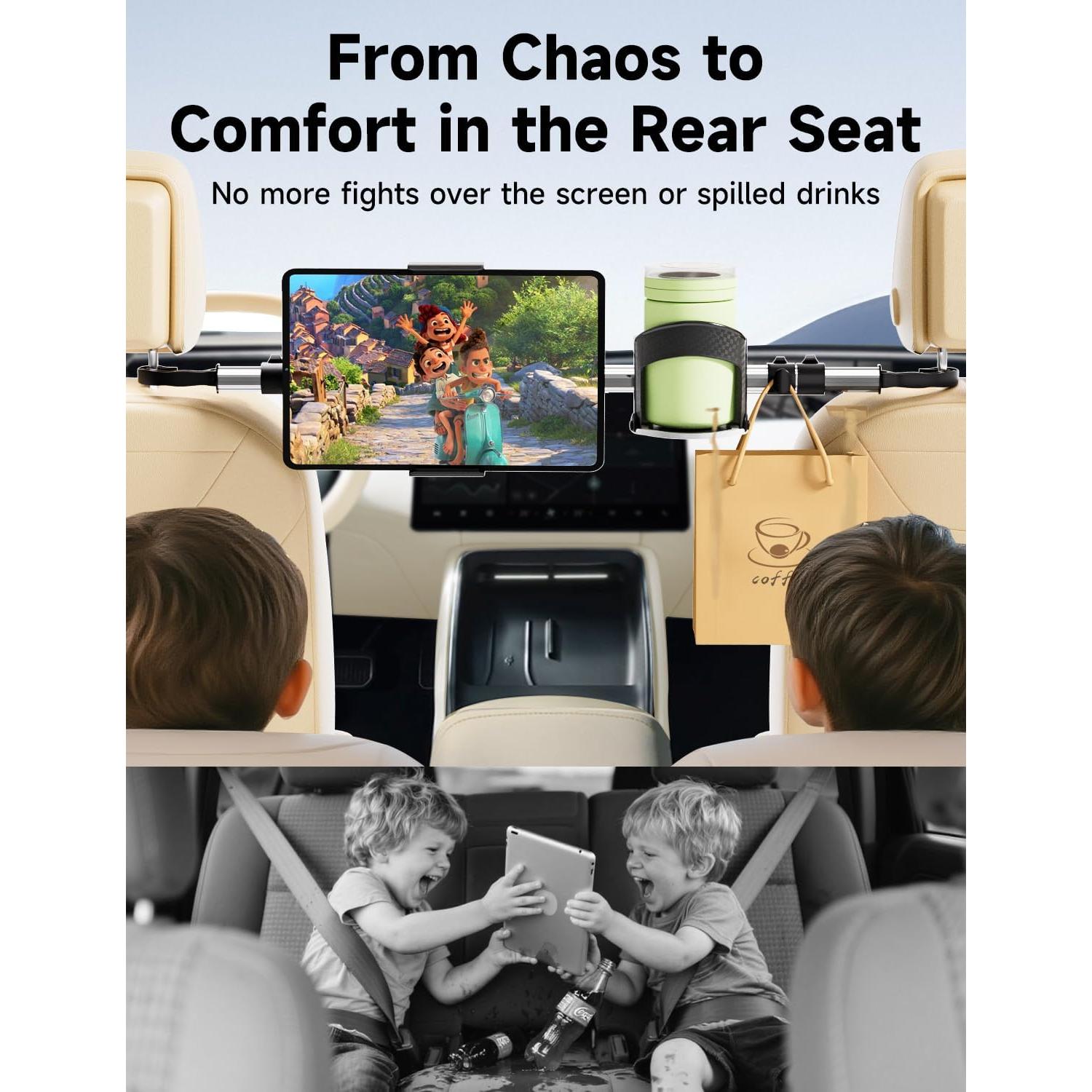 Soporte de Tableta para Asiento Trasero VEEFINE con Soporte para Vaso