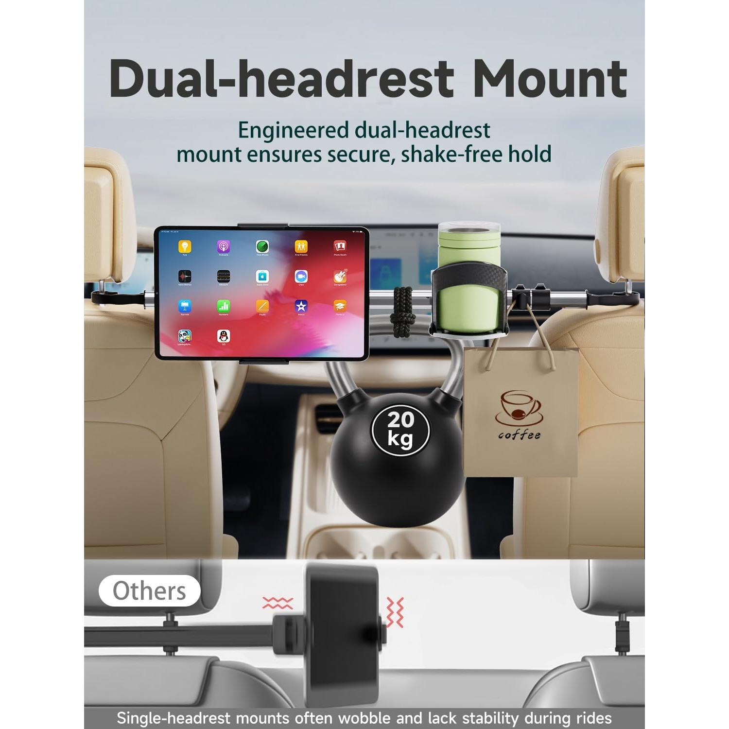 Soporte de Tableta para Asiento Trasero VEEFINE con Soporte para Vaso