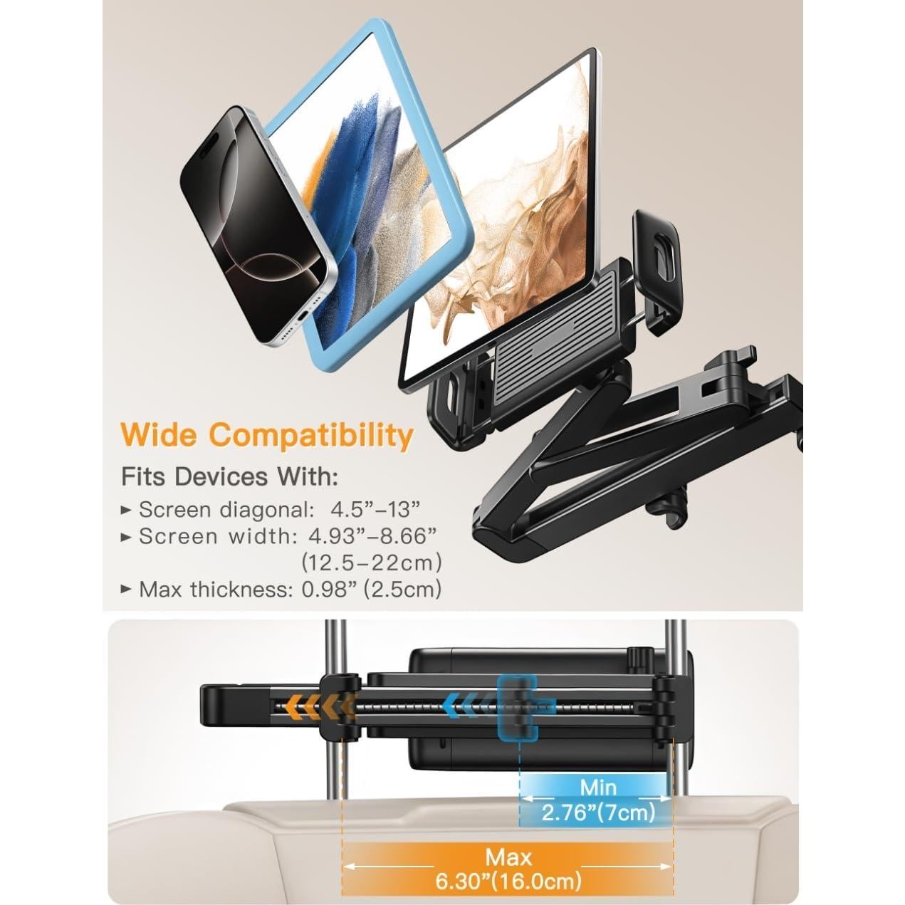 Soporte de Tablet para Coche Aniaboho - Ajustable 4.5-13"