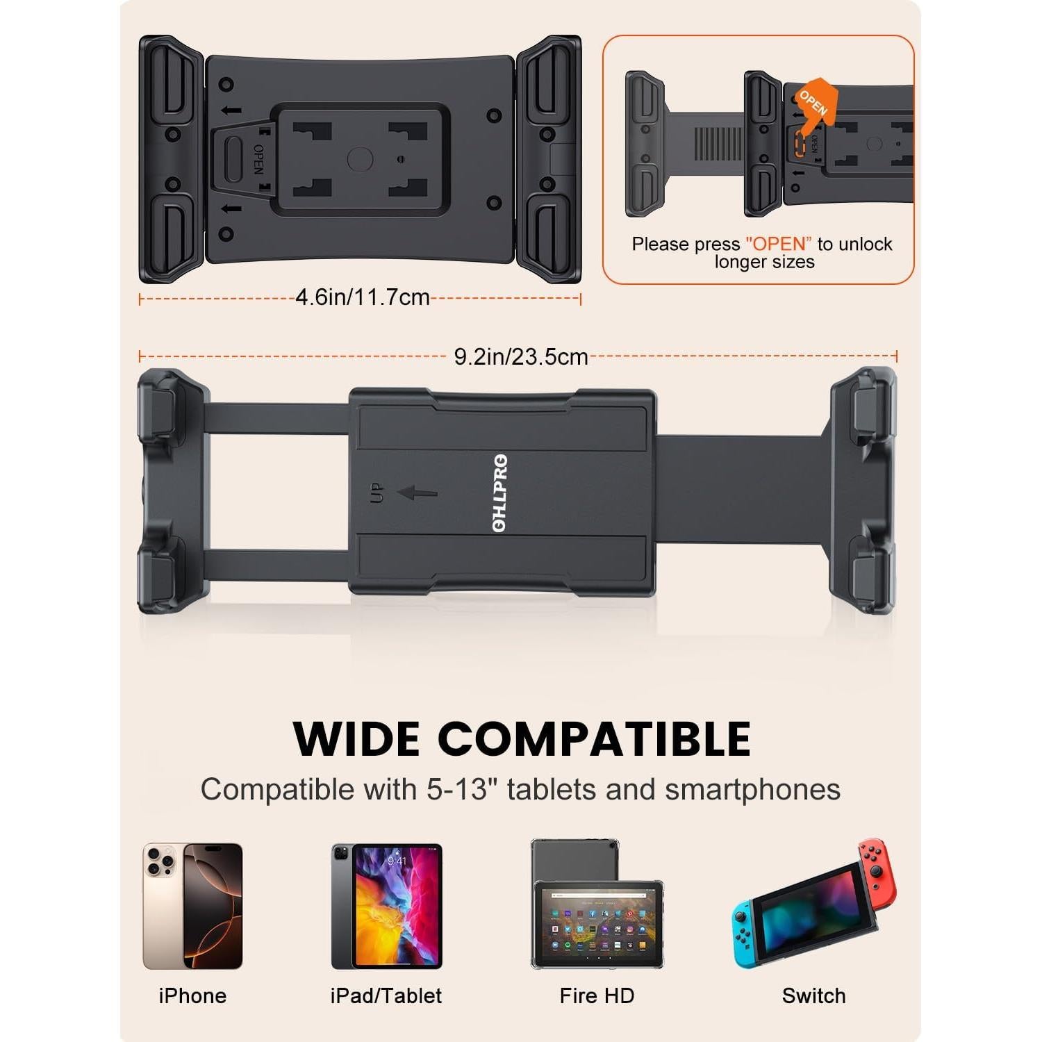 Soporte para Reposacabezas OHLPRO para Tabletas 5-13" Negro