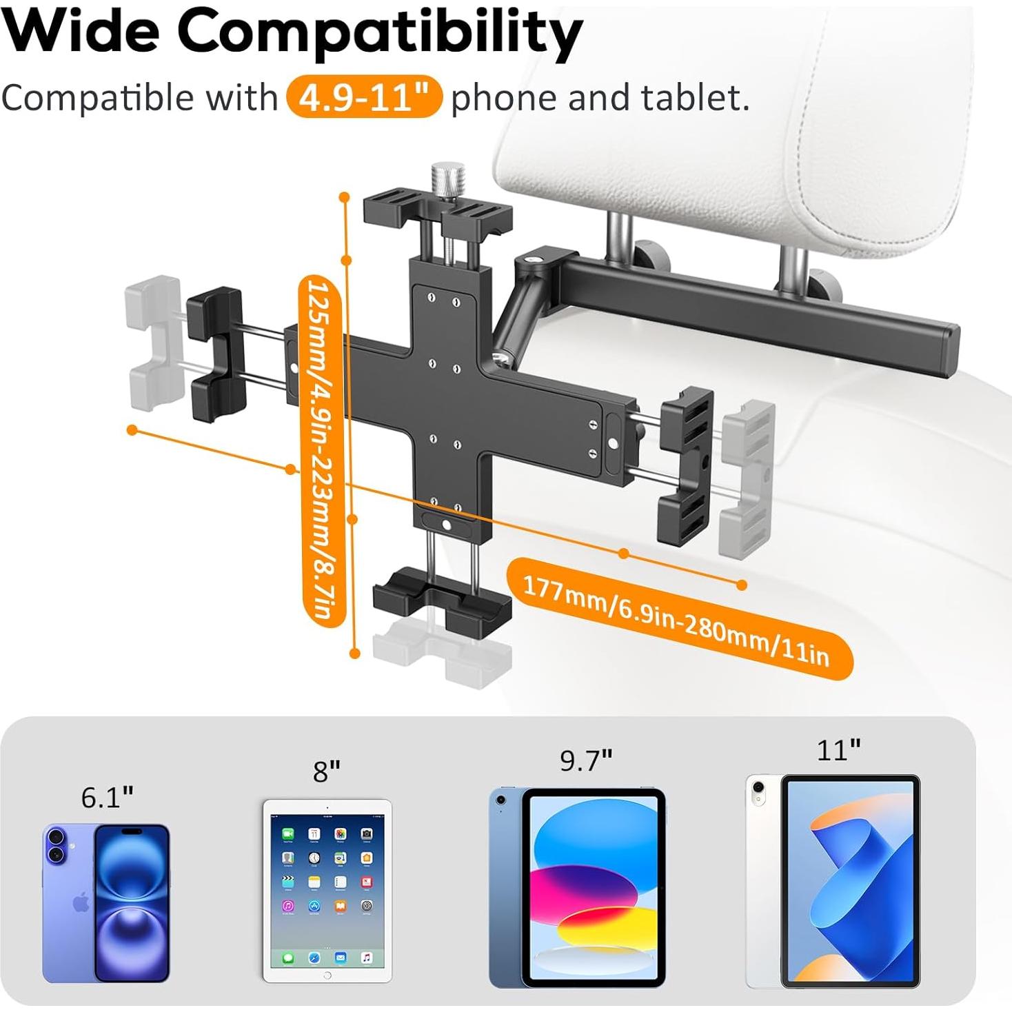 Soporte para Tableta en Reposacabezas Auto Xinhuaxiang - Ajustable 4.9-11"