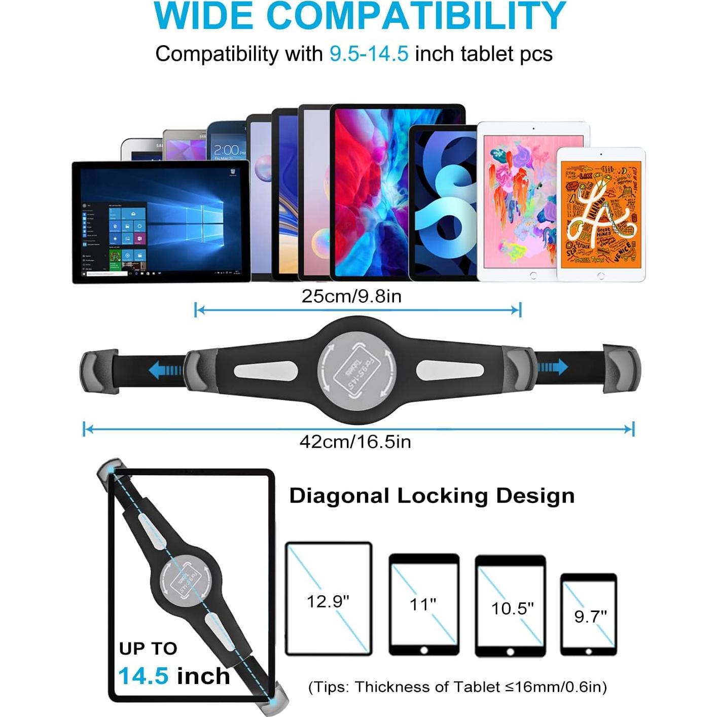 Soporte de Tablet para Coche Woleyi 9.5-14.5" Ajustable