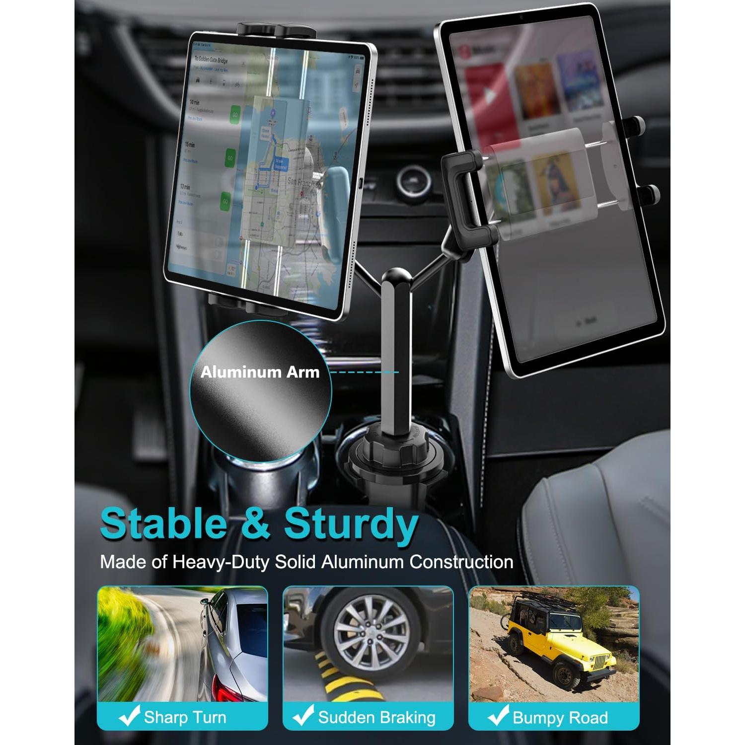 Soporte Doble para Tablet en Portavasos de Coche Dosvsi - Ajustable 4-13"