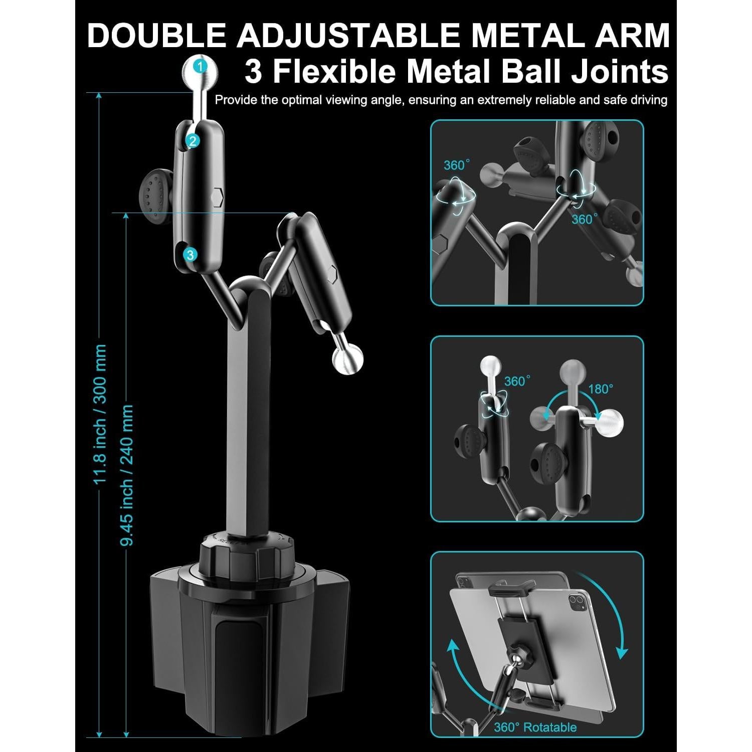 Soporte Doble para Tablet en Portavasos de Coche Dosvsi - Ajustable 4-13"