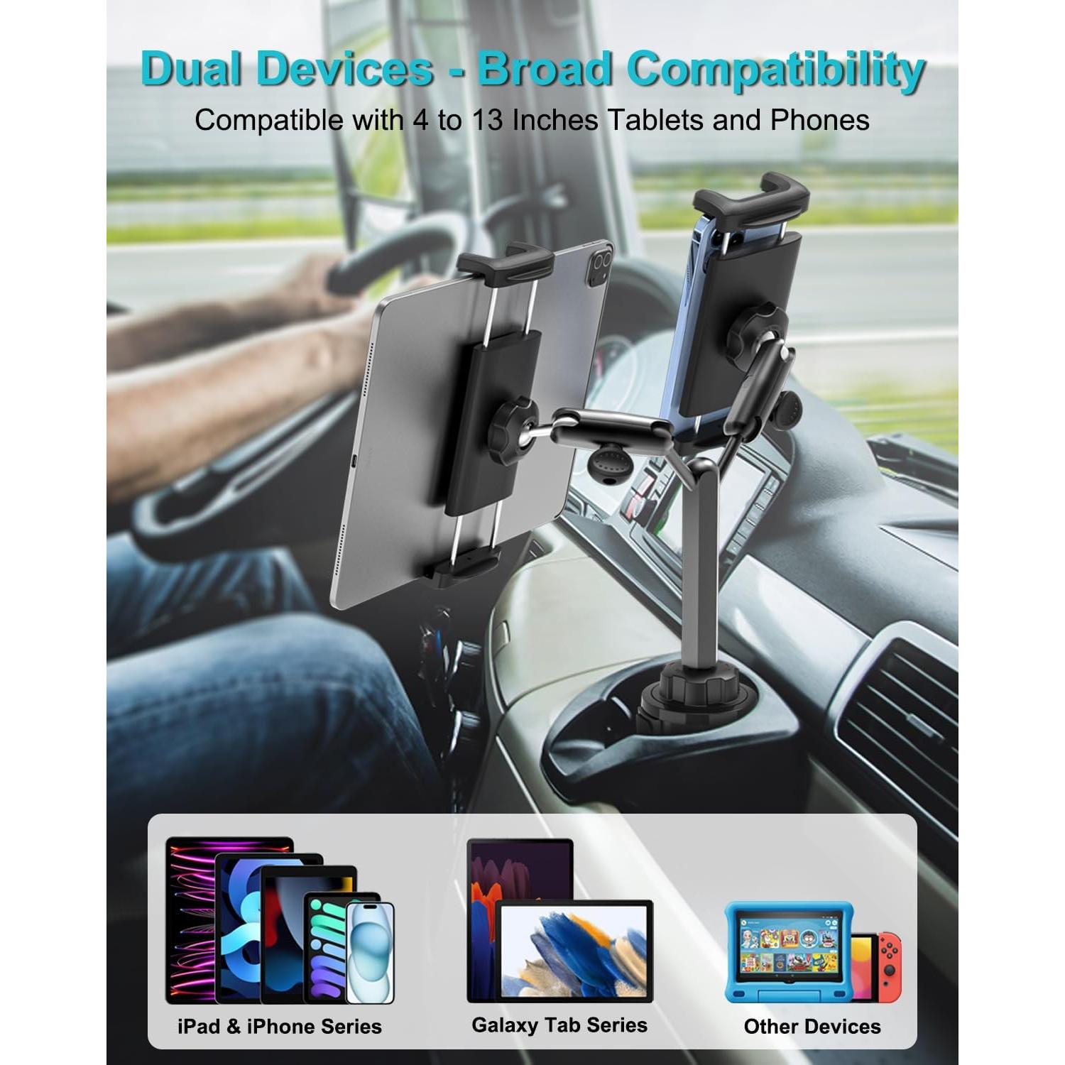 Soporte Doble para Tablet en Portavasos de Coche Dosvsi - Ajustable 4-13"
