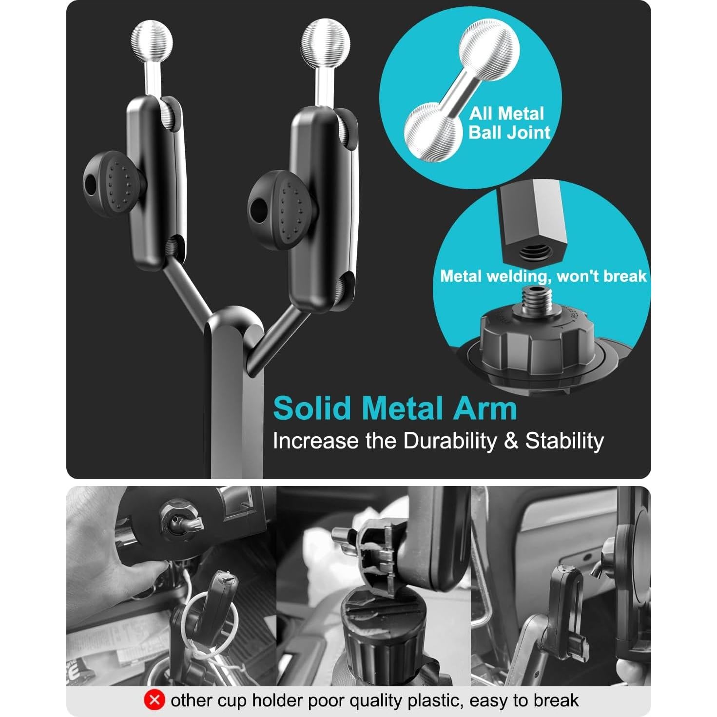 Soporte Doble para Tablet en Portavasos de Coche Dosvsi - Ajustable 4-13"