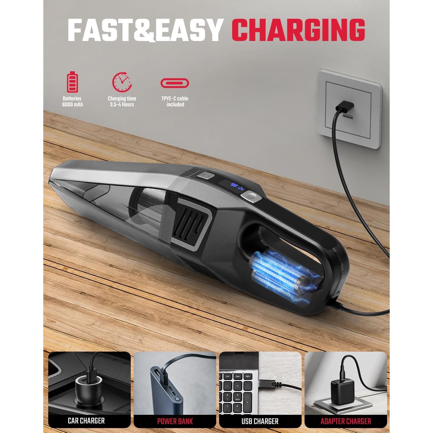 Aspiradora de Mano Inalámbrica Evekas SV16 9000PA Carga Rápida