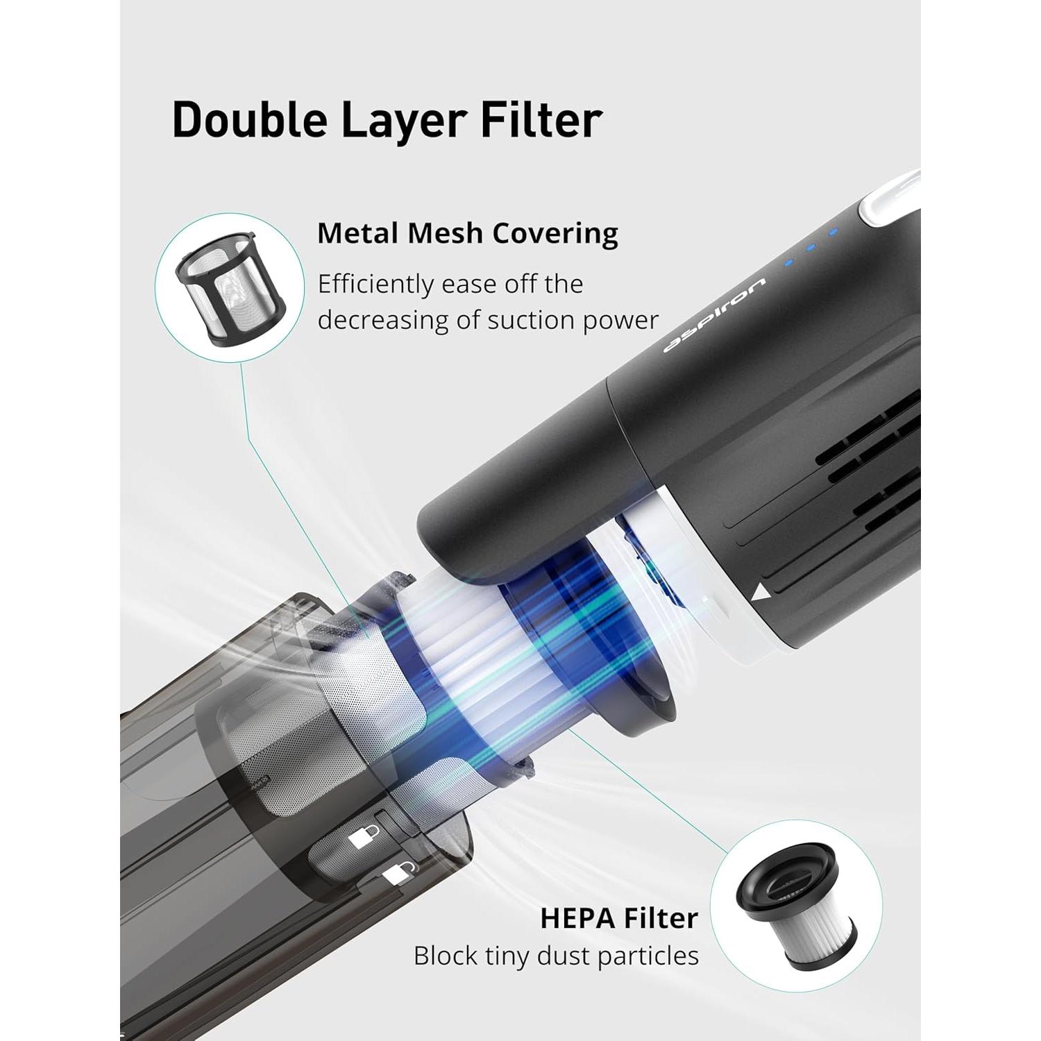 Aspiron Aspiradora de Mano Inalámbrica 24KPA 0.9kg Negro Gris