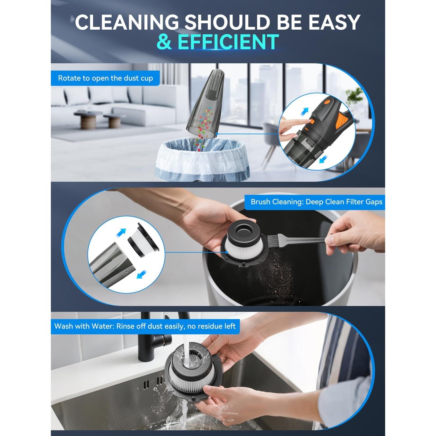 Aspiradora de Mano GHUSTAR GV09 Inalámbrica 25000PA 600ml