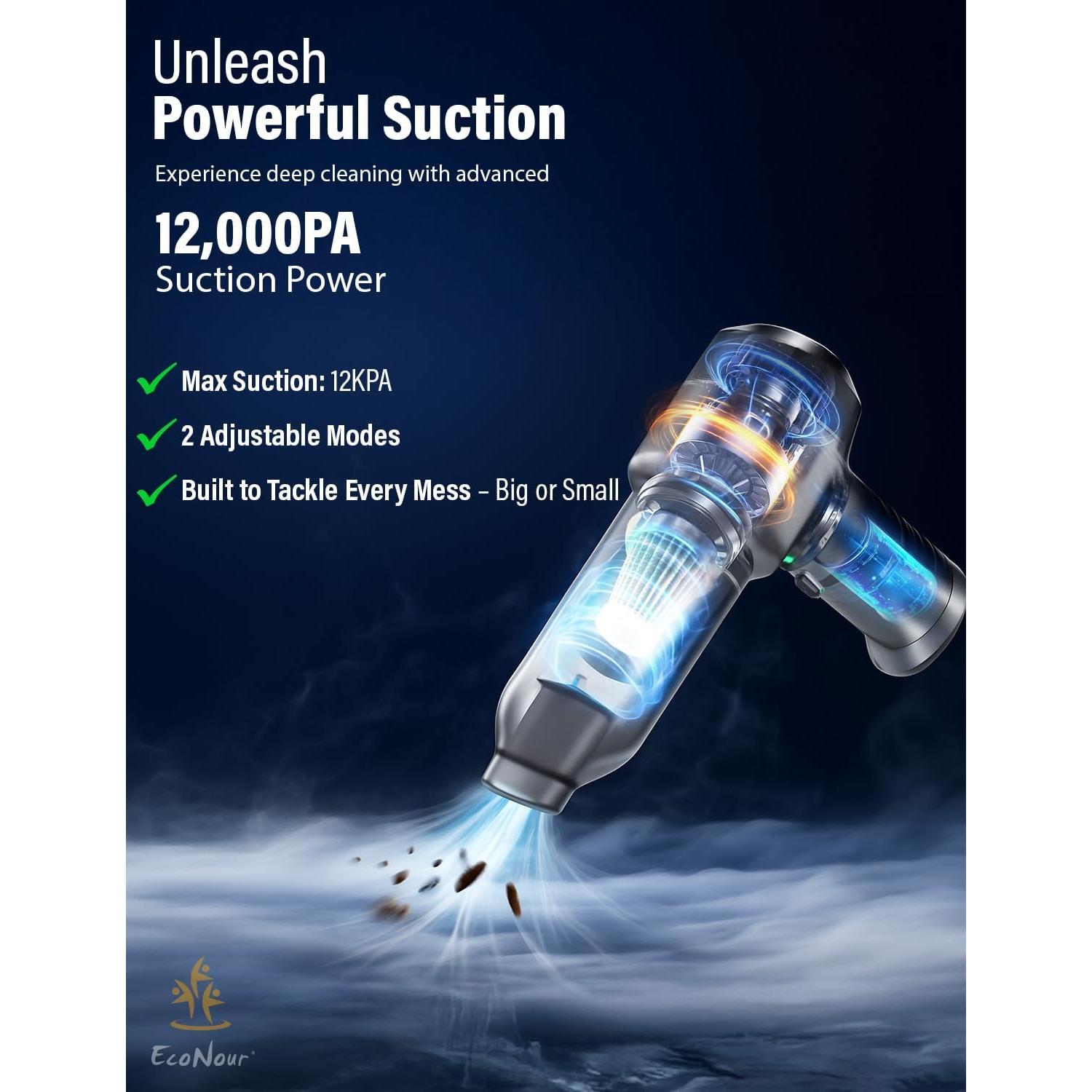 Aspiradora de Mano Inalámbrica EcoNour 120W 12000Pa - Portátil