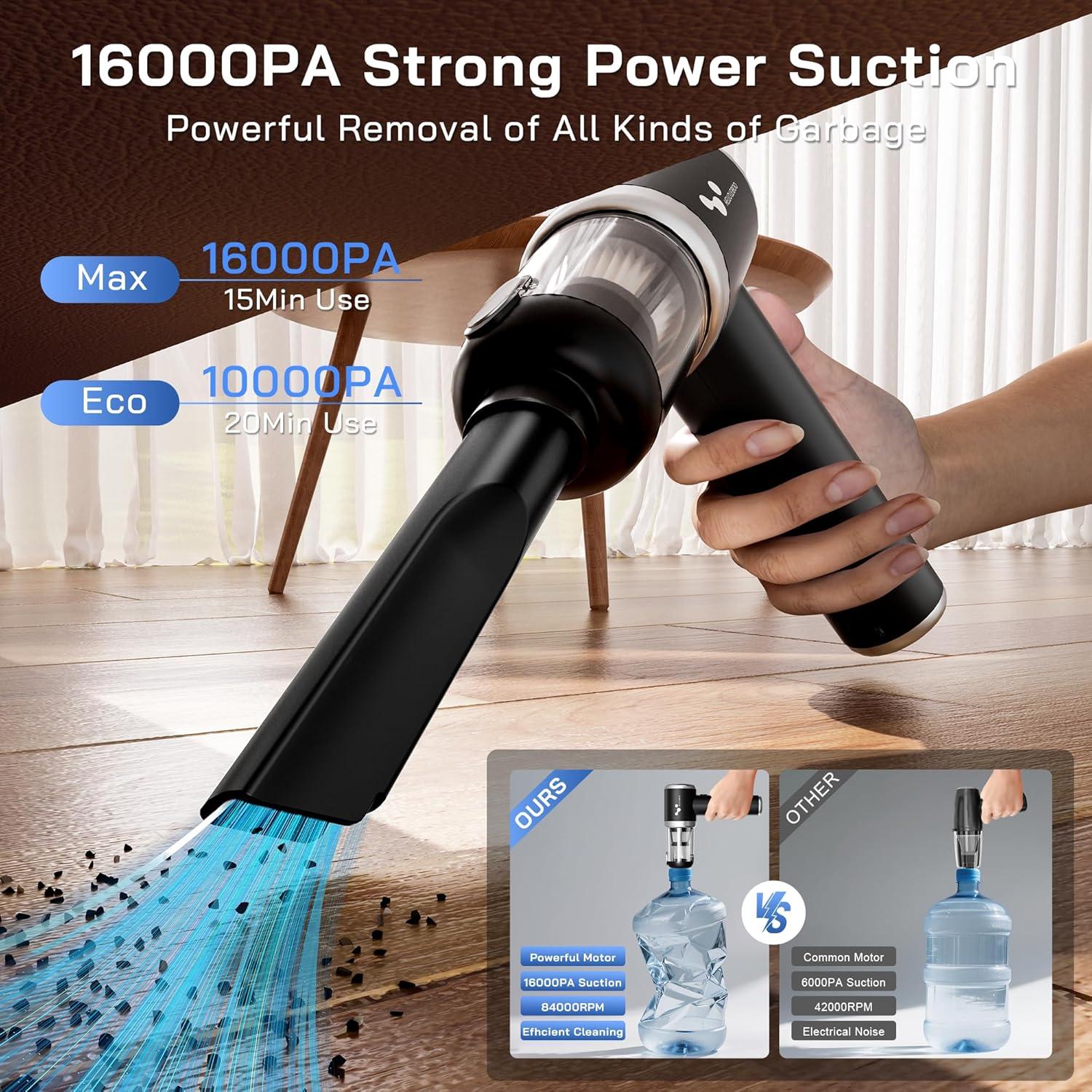 Aspiradora de Mano Inalámbrica helloleiboo 16000PA 120W HEPA