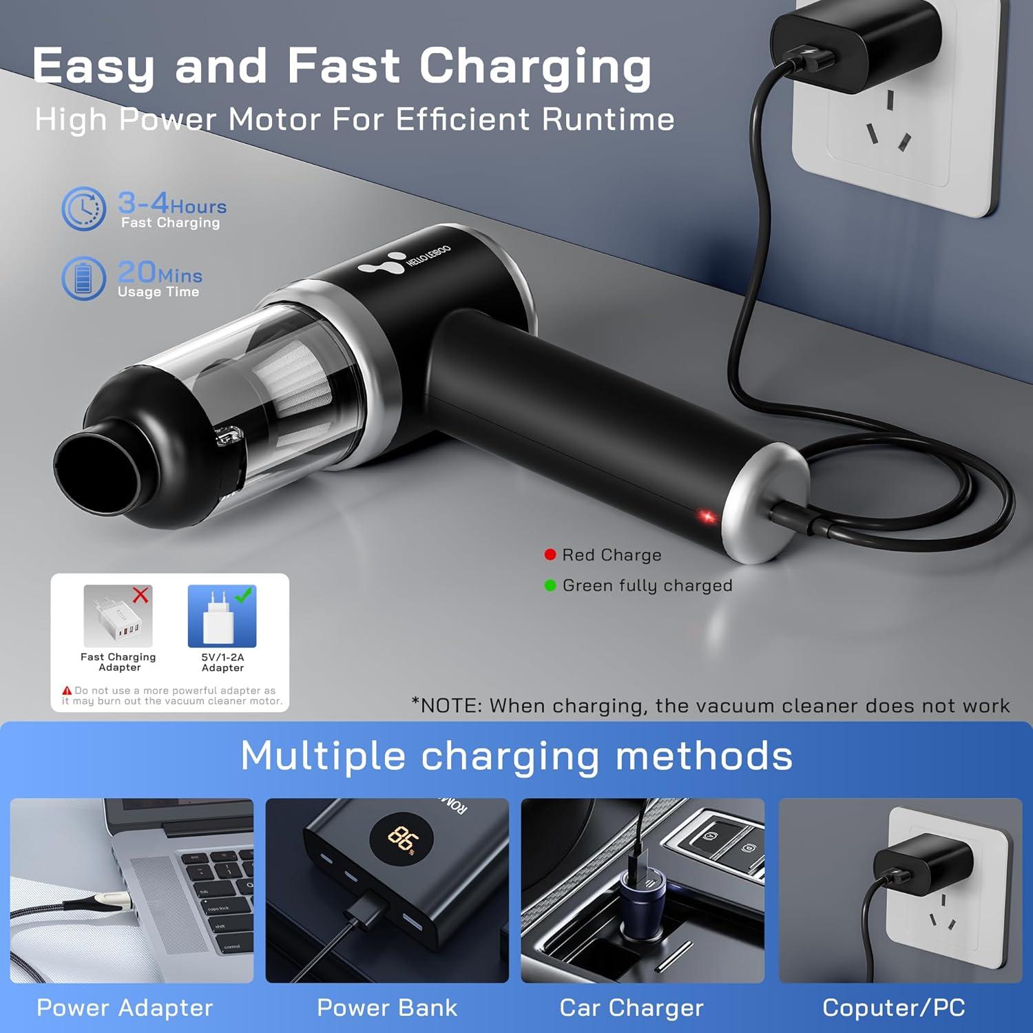 Aspiradora de Mano Inalámbrica helloleiboo 16000PA 120W HEPA