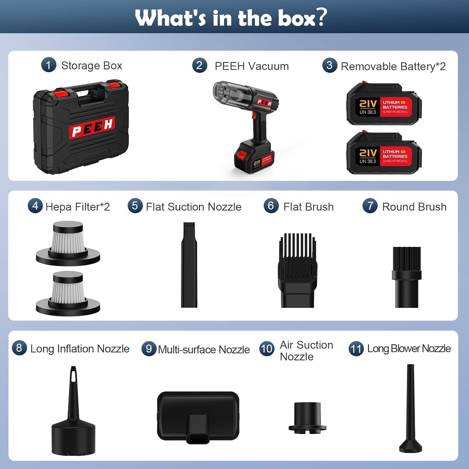 Aspiradora de Mano PEEH PH01 Inalámbrica 60 Minutos Alta Potencia
