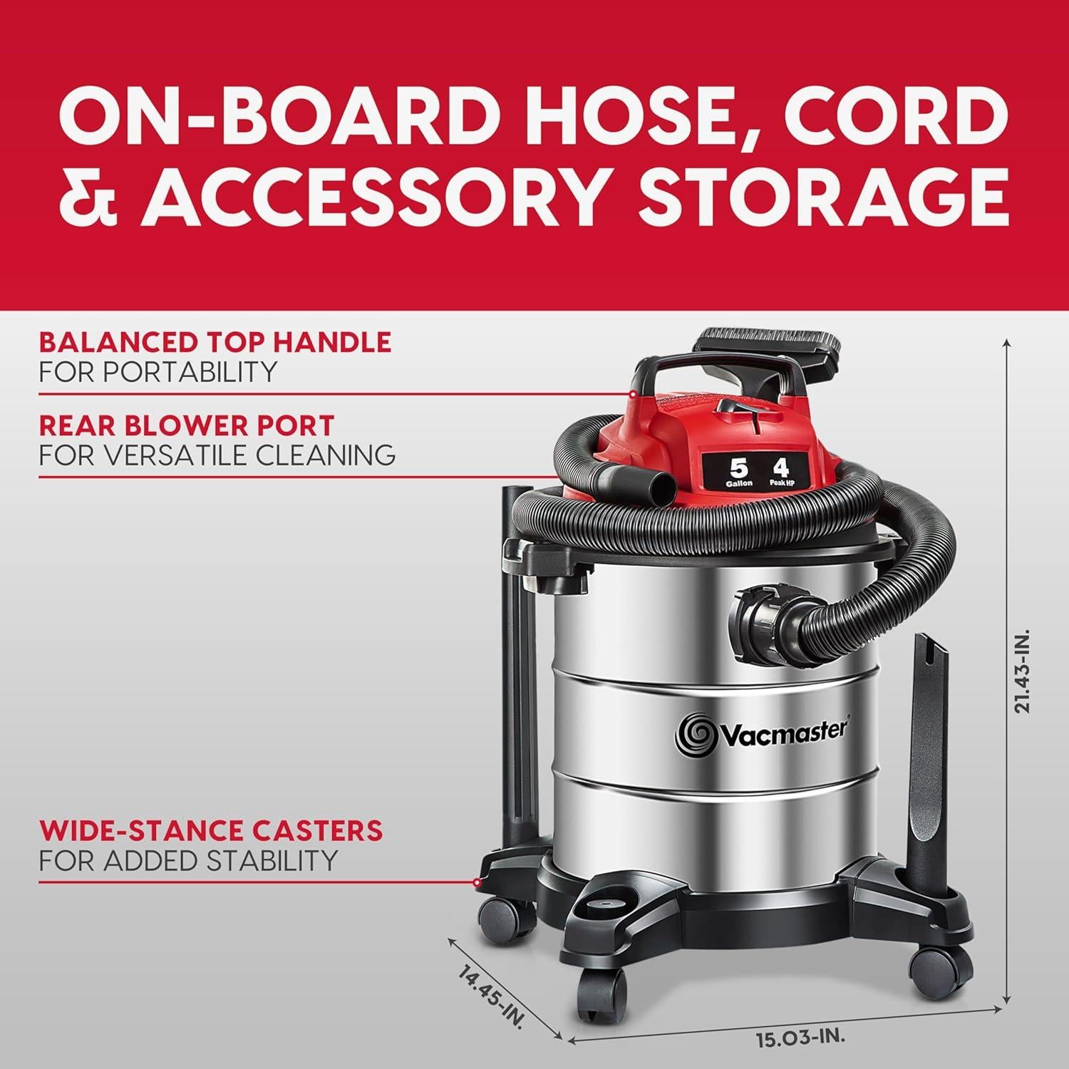 Aspiradora Húmeda/Seca Vacmaster 5 Gal 4 HP Inoxidable VOC508S