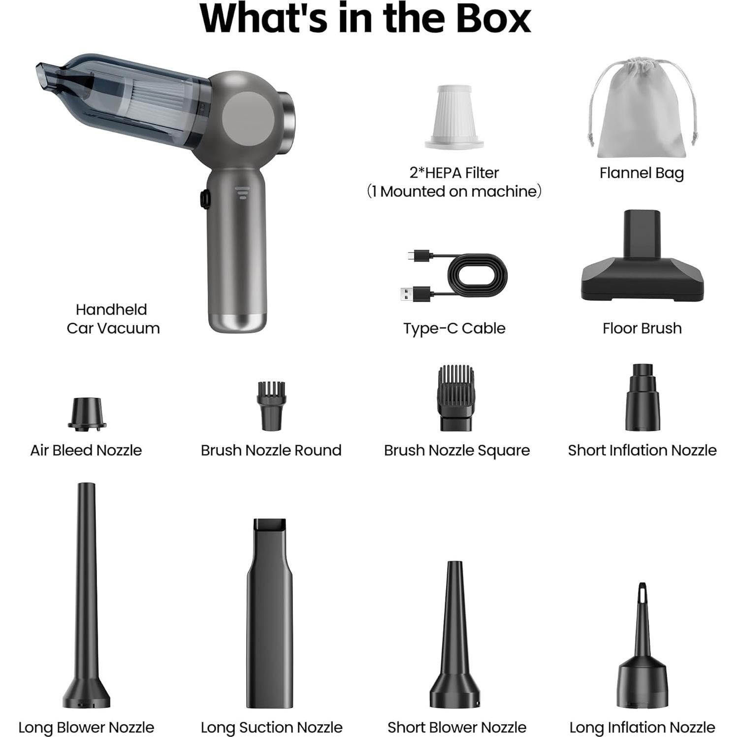 Aspiradora de Coche Portátil HOMIGIFTY ST-6697APlus 17500Pa