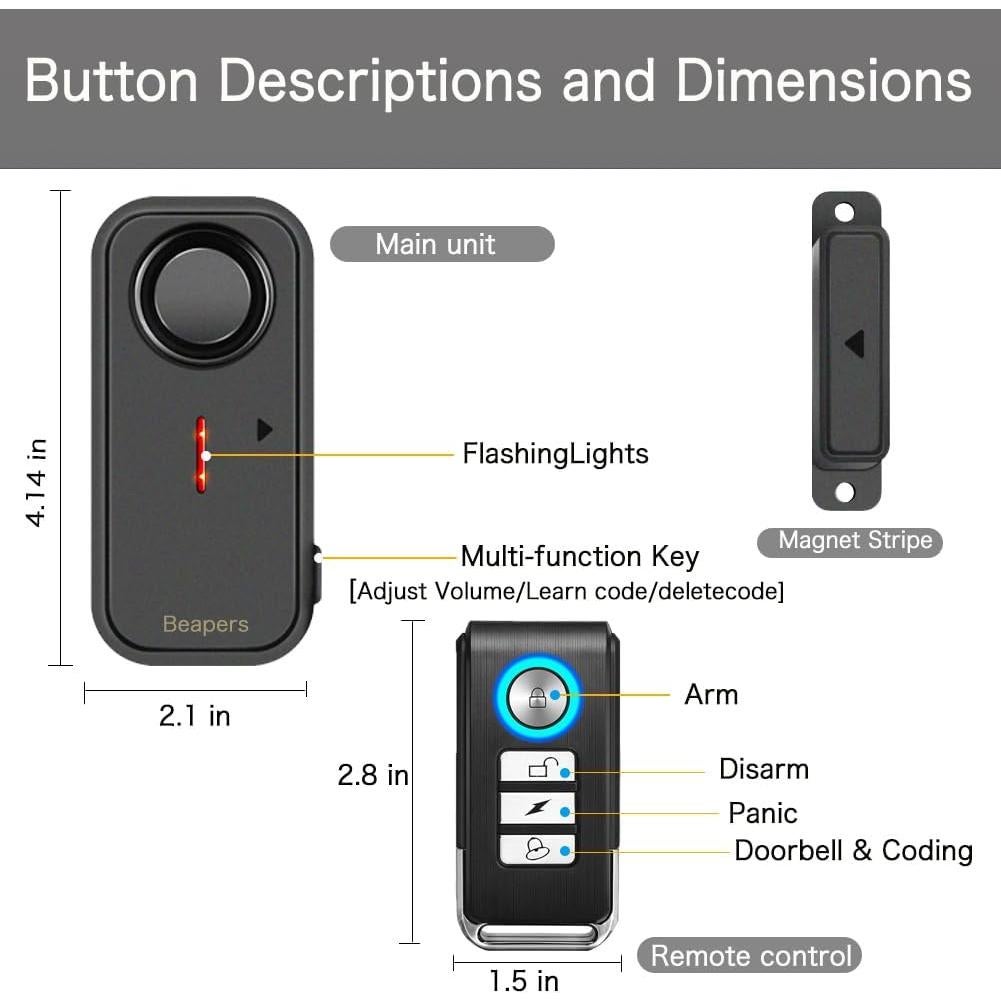 Alarma de Puerta/Ventana Beapers IP66 113dB con Control Remoto