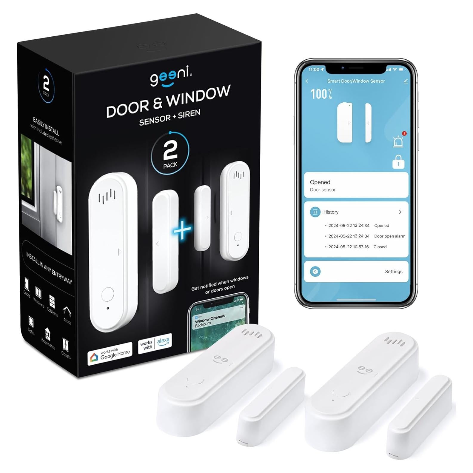 Sensor de Alarma Inteligente Geeni 2 Paquetes WiFi con Sirena