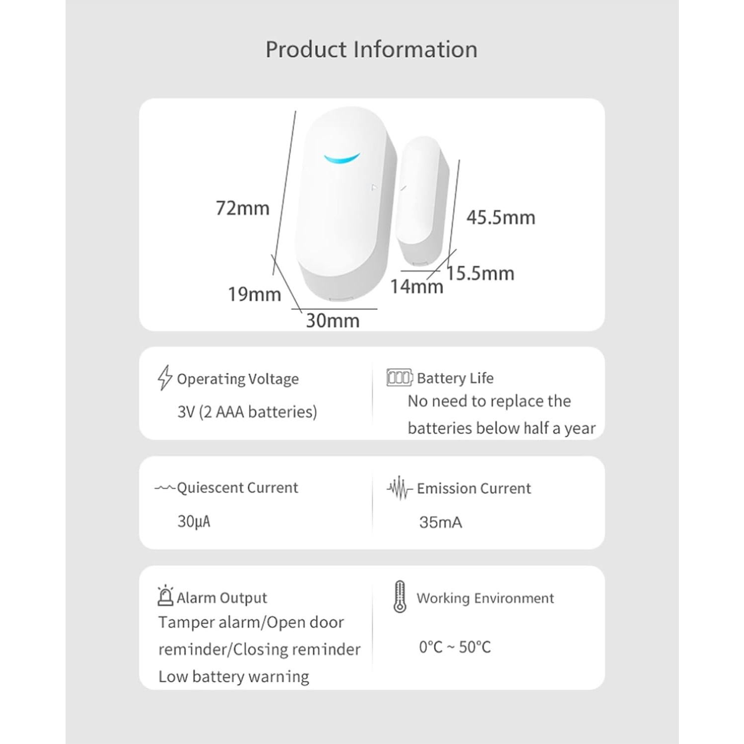 Sensor Inalámbrico de Puerta y Ventana Tuya 2-Pack, Alarma WiFi