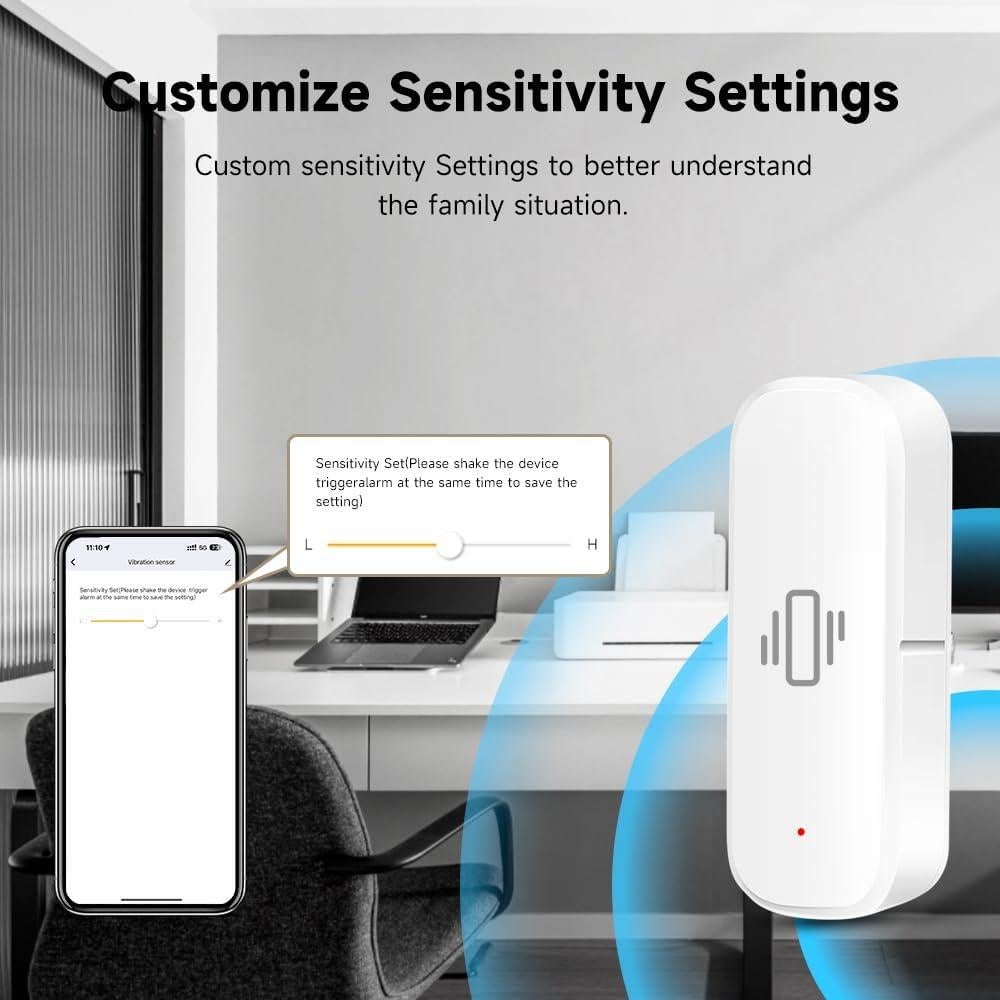 Sensor de Vibración WiFi IHSENO para Seguridad de Ventanas y Puertas