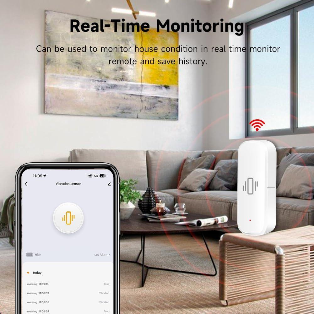 Sensor de Vibración WiFi IHSENO para Seguridad de Ventanas y Puertas